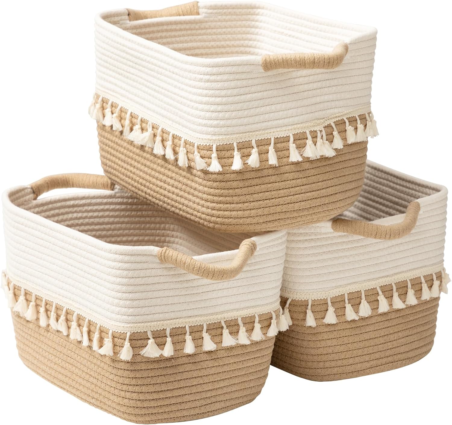 Boho Black Vase — Set of 3 — White & Jute