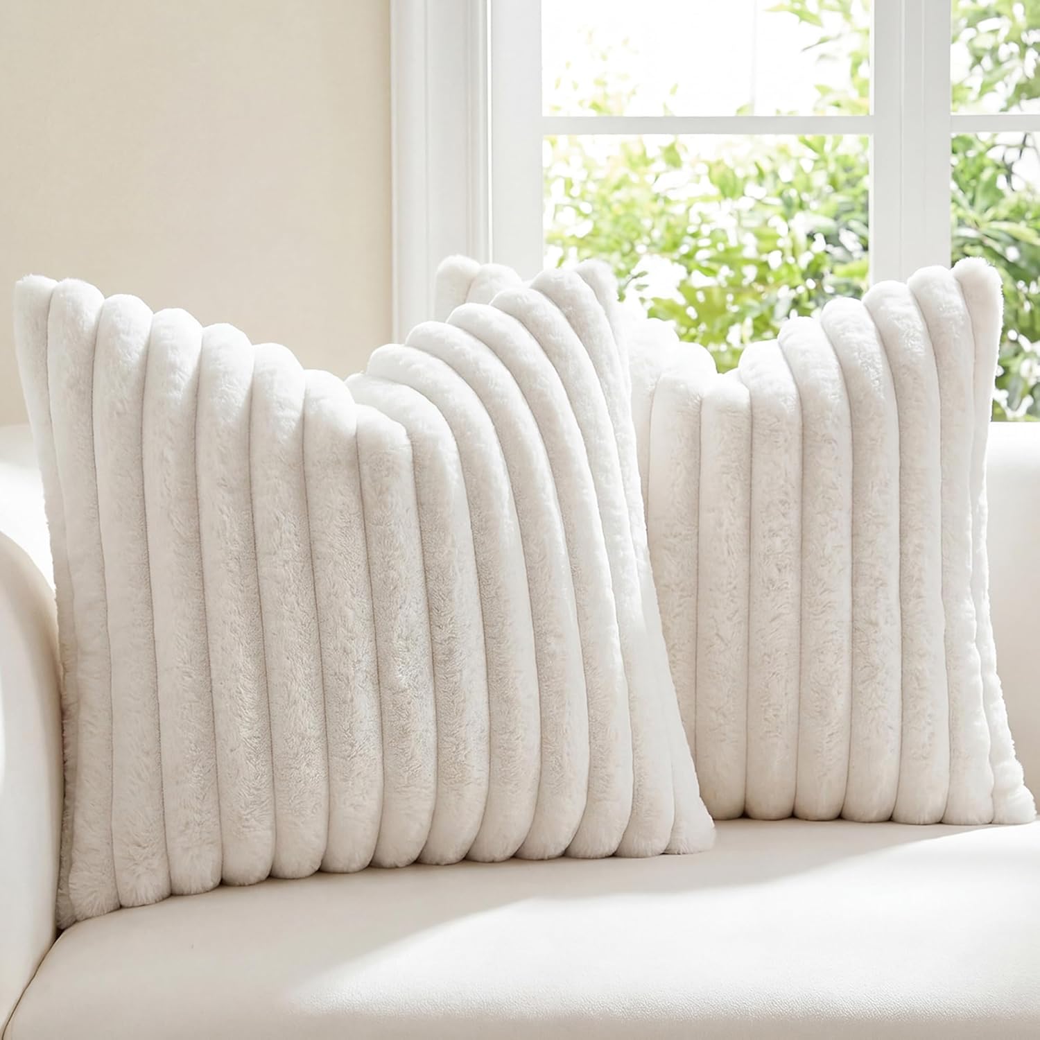 Modern Beige Throw Pillow Cover — 18" — White