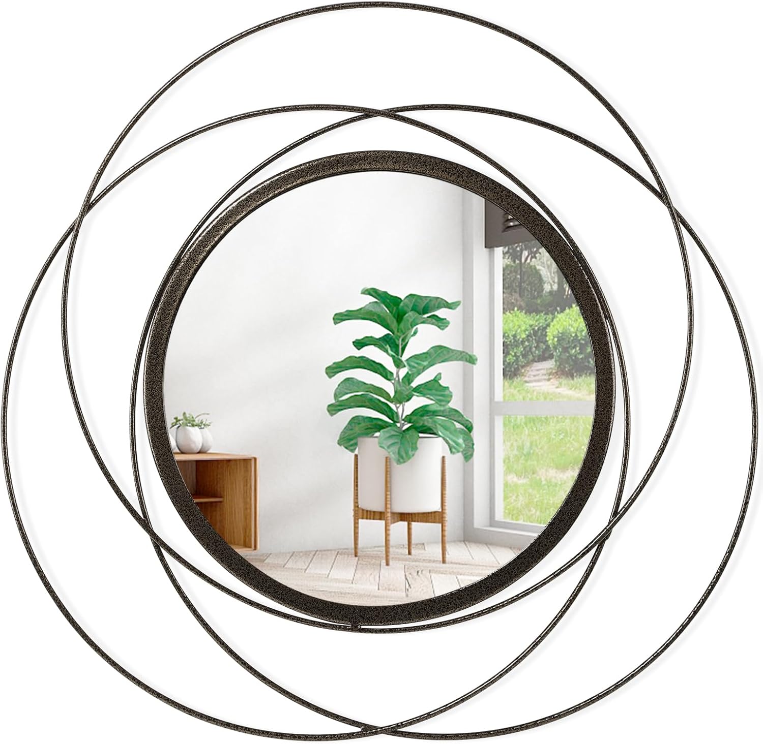 Round Black Wall Mirror — 12" — 16"L x 16"W