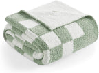 Knit Beige Throw Pillow — 50" — Checkered Sage Green