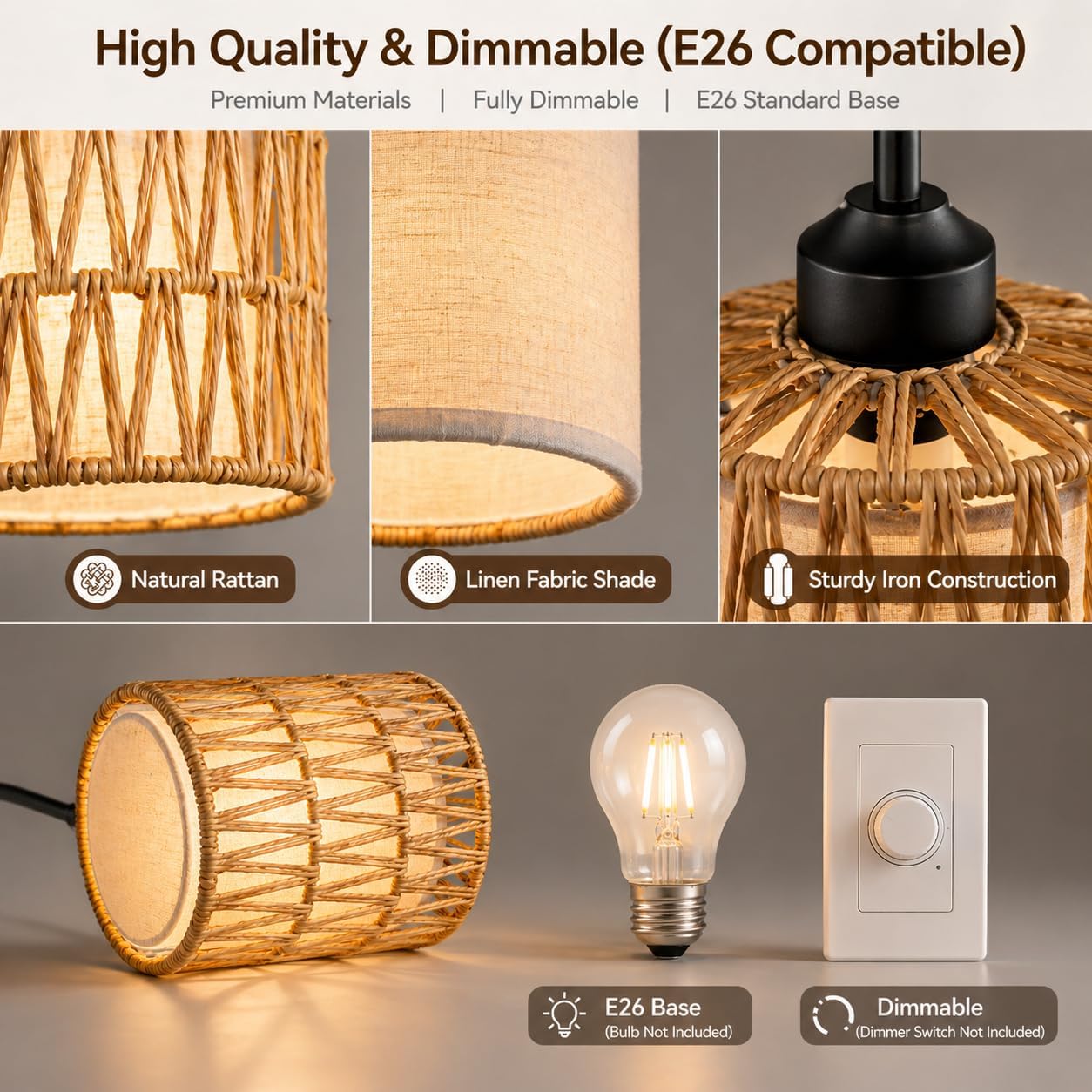 Adjustable Boho Metal Pendant Light — 4.8" - View 9