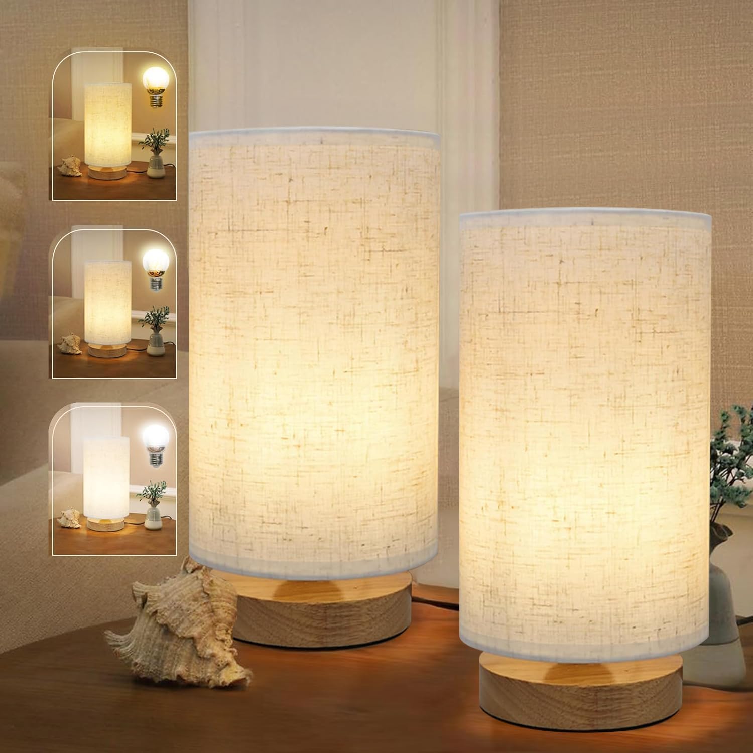 Linen Modern Fabric Desk Lamp — Set of 1 — ColorTemp-Round-set of 2