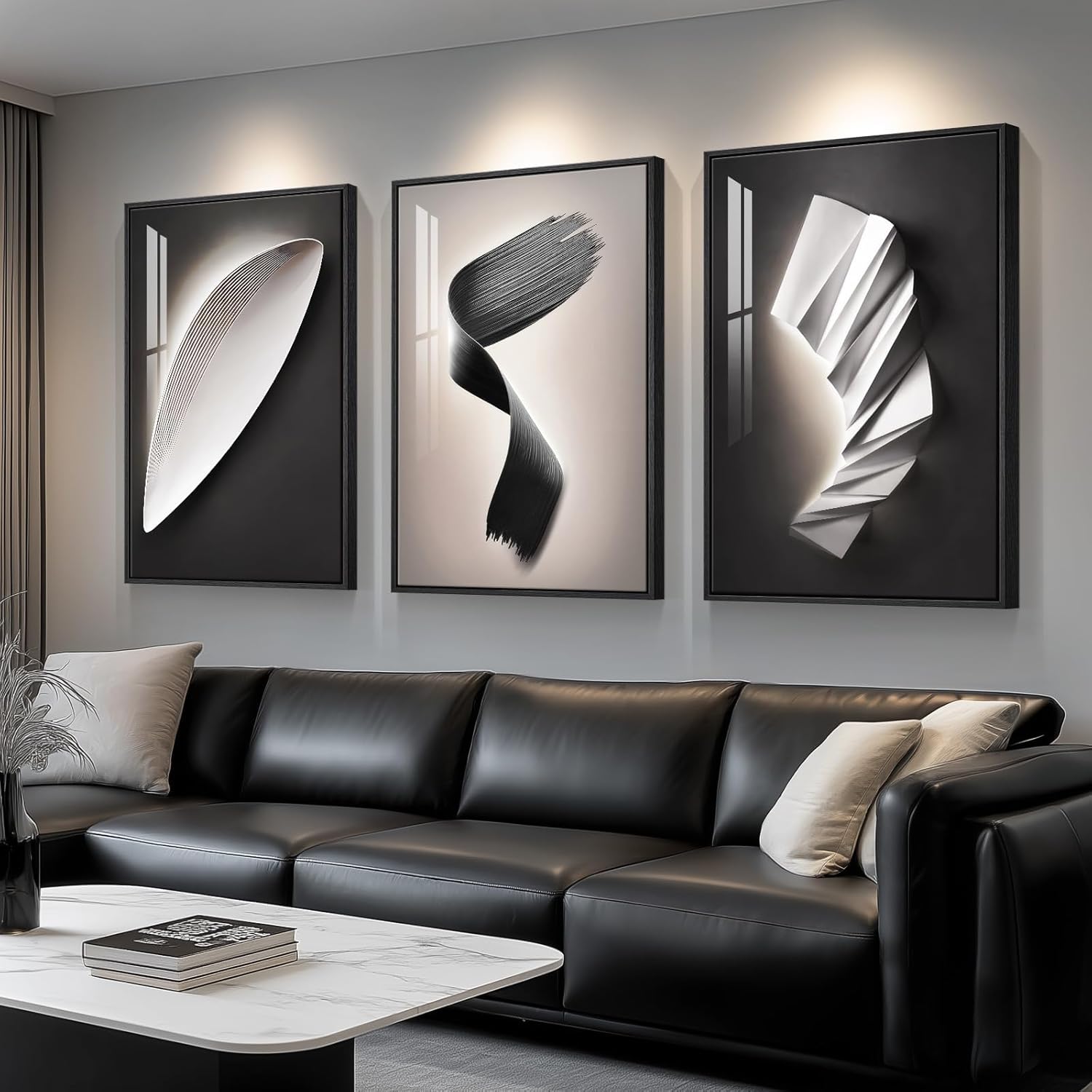 Framed Luxe Black Wall Decor — 36" — 36" H X 24" W X 3pcs
