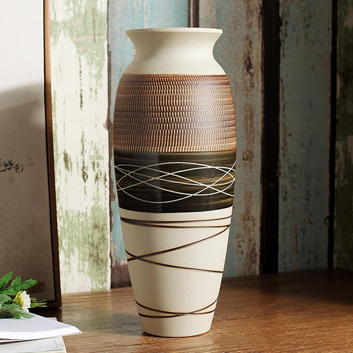 Vintage Boho Ceramic Flower Vase — 12.6" — CJX 001