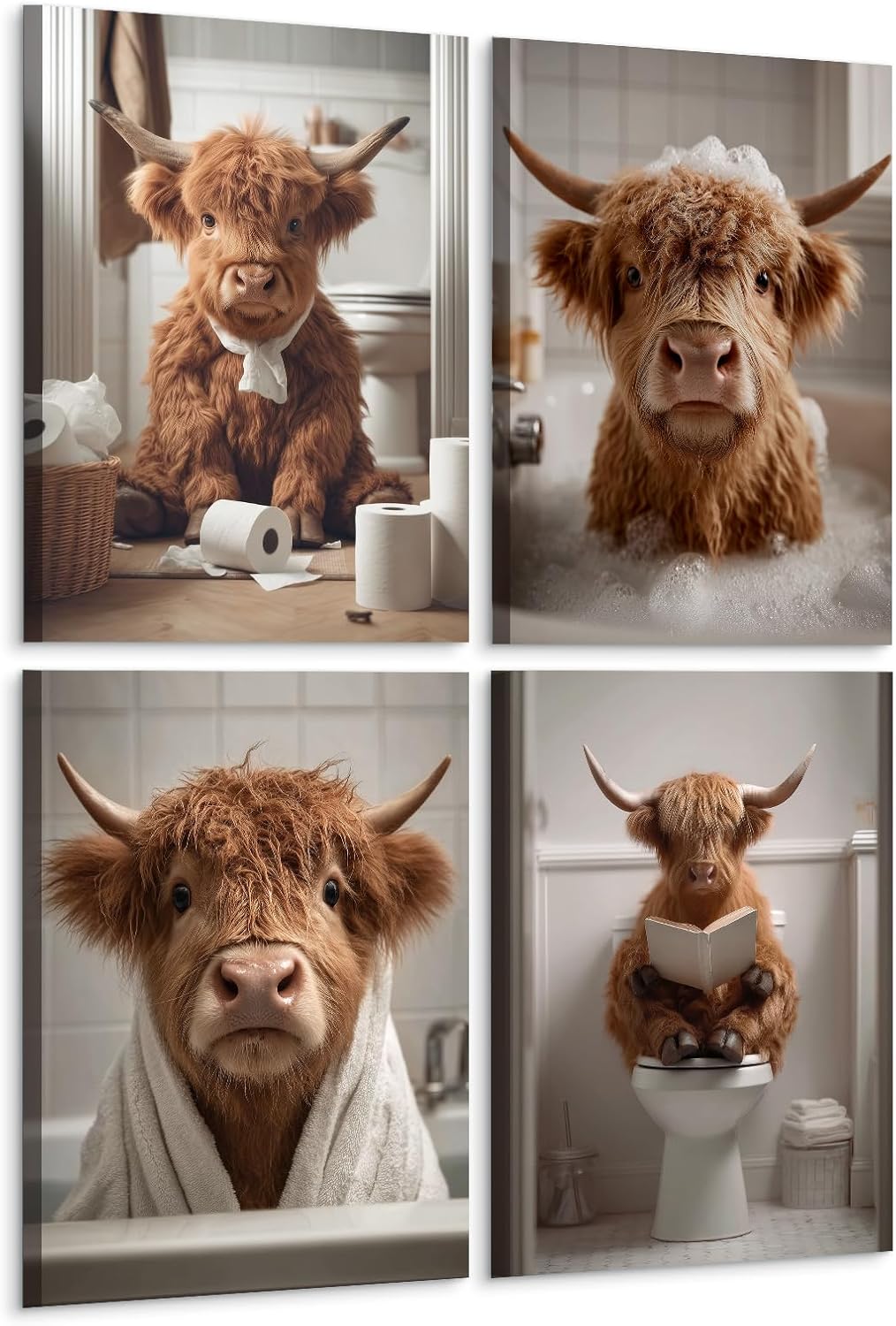 Framed Modern Black Wall Art — 12" — Highland Cow