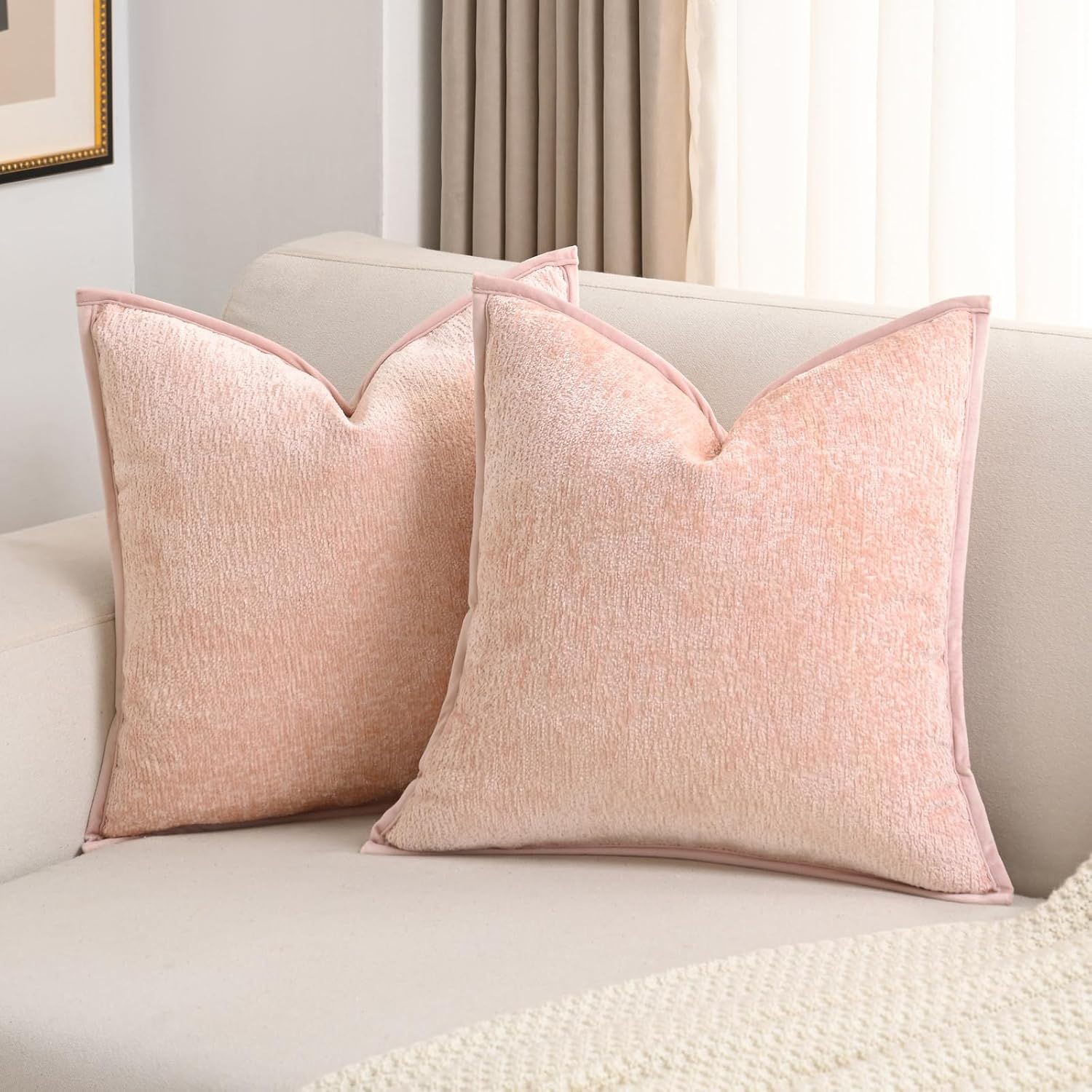Chenille Beige Throw Pillow Cover — 20" — Pink
