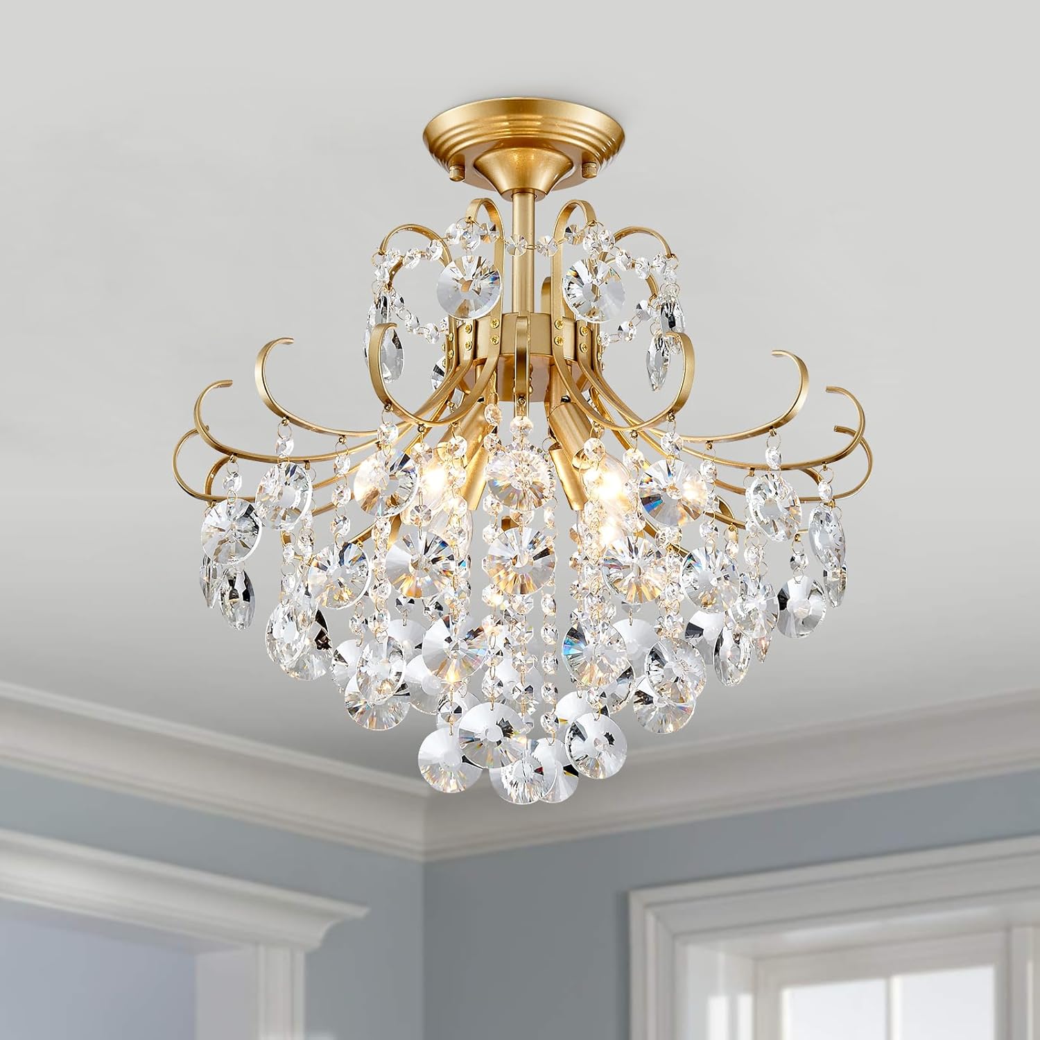 Luxe Black Chandelier — 4-Light — Gold Ceiling