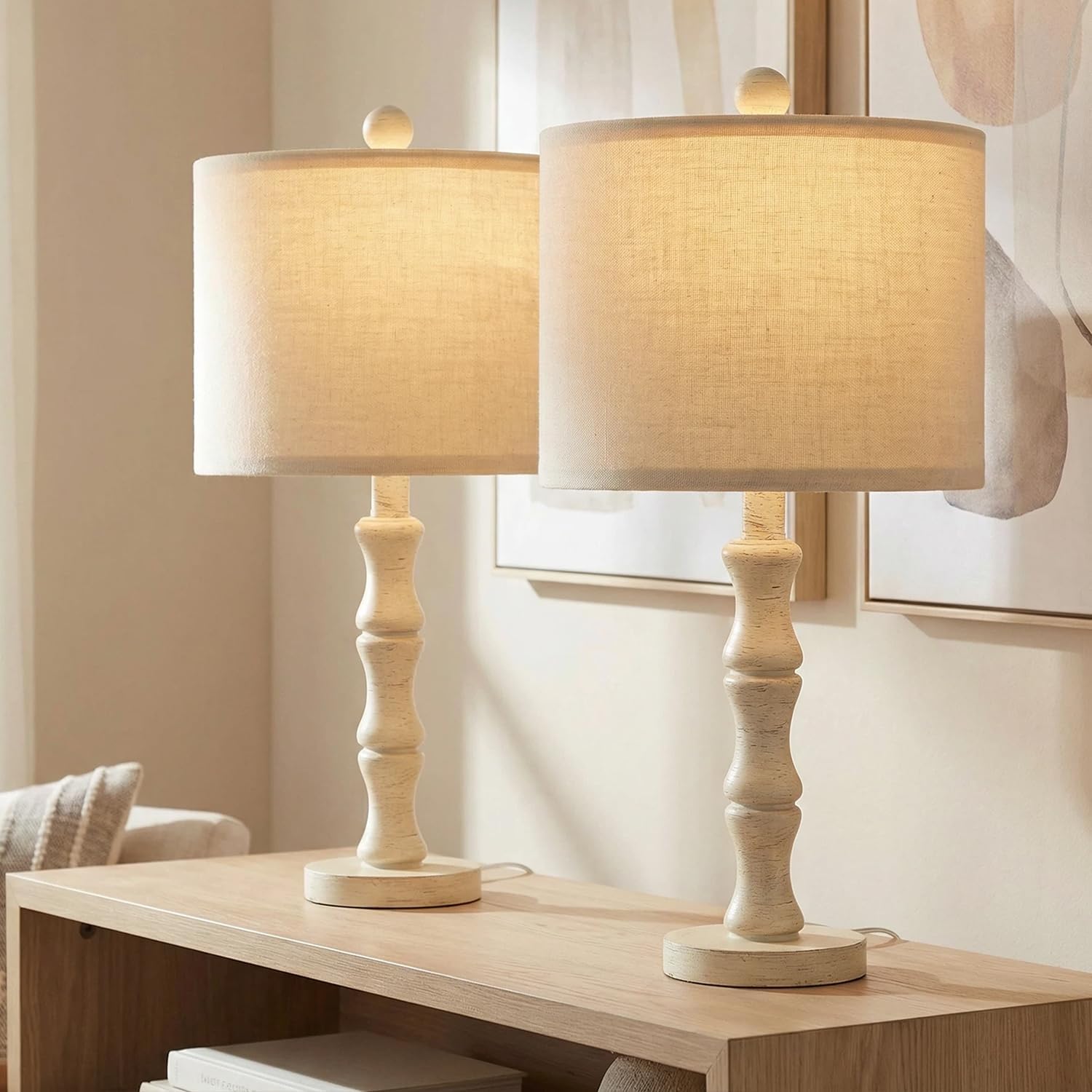Linen Farmhouse Brown Bedside Lamp — 20.5" — SMALL 20.5"-Antique White