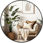 Framed Beige Round Mirror — 20"