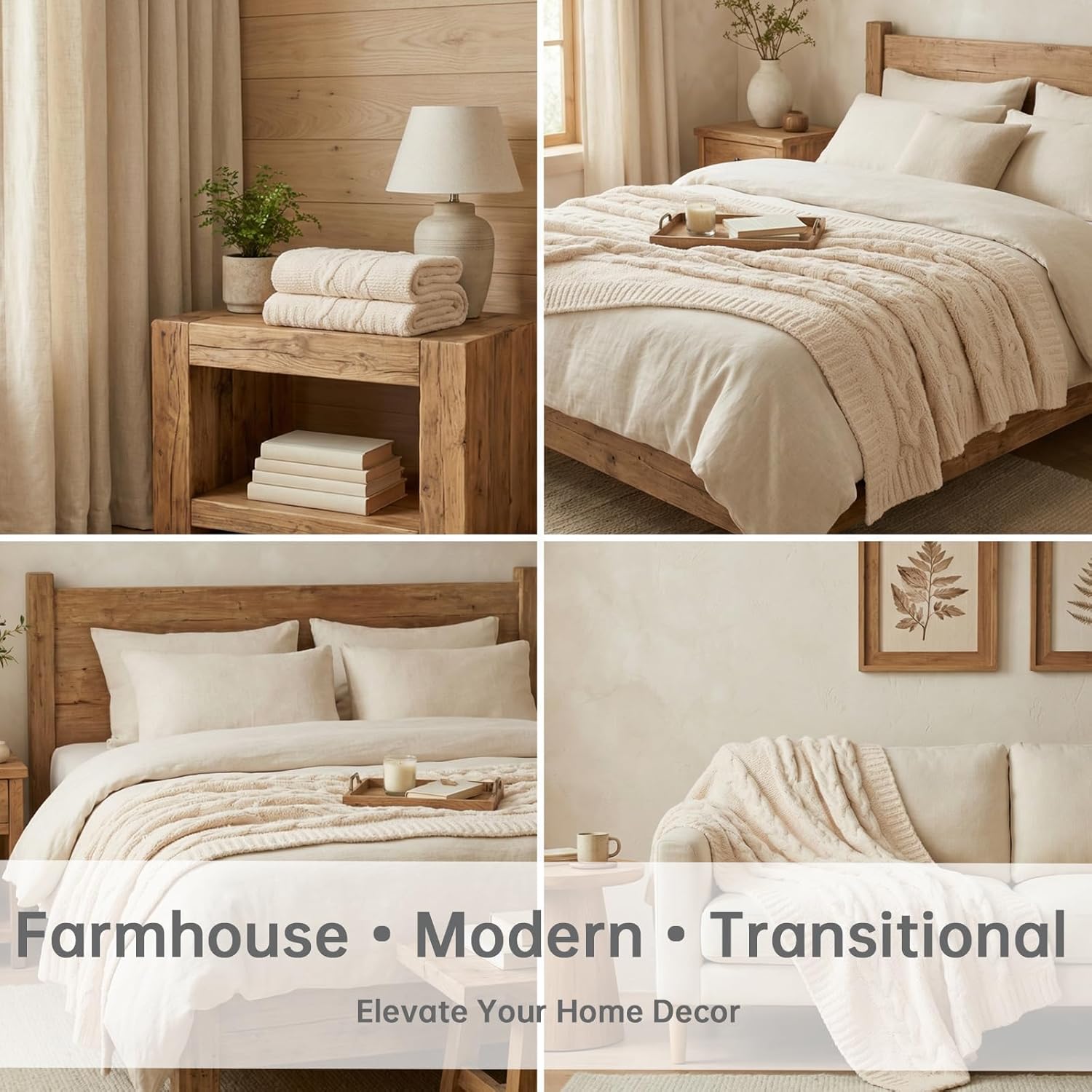 Knit Farmhouse Beige Throw Pillow — 50" - View 7