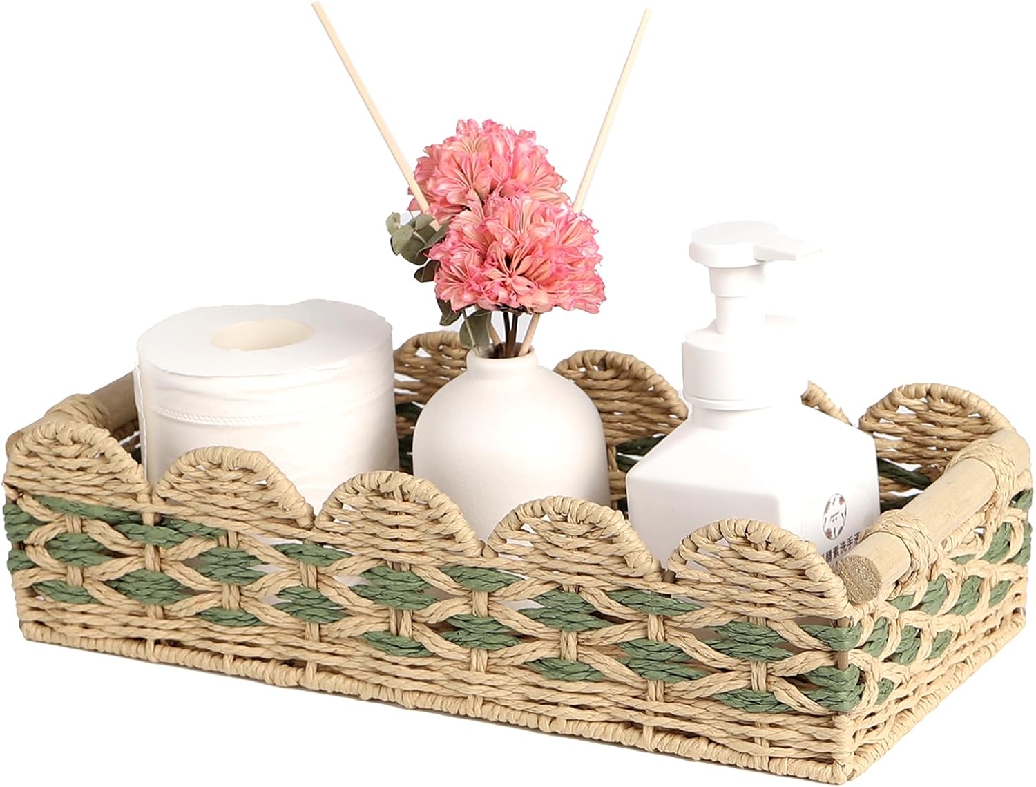 Hand-Woven Boho Beige Storage Basket — 12" — 14.6"D x 6.7"W x 4"H