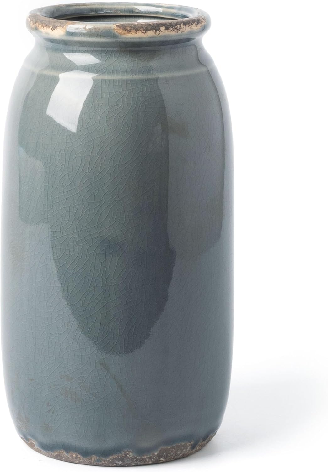 Farmhouse Blue Decorative Vase — 8" — Blue and Grey