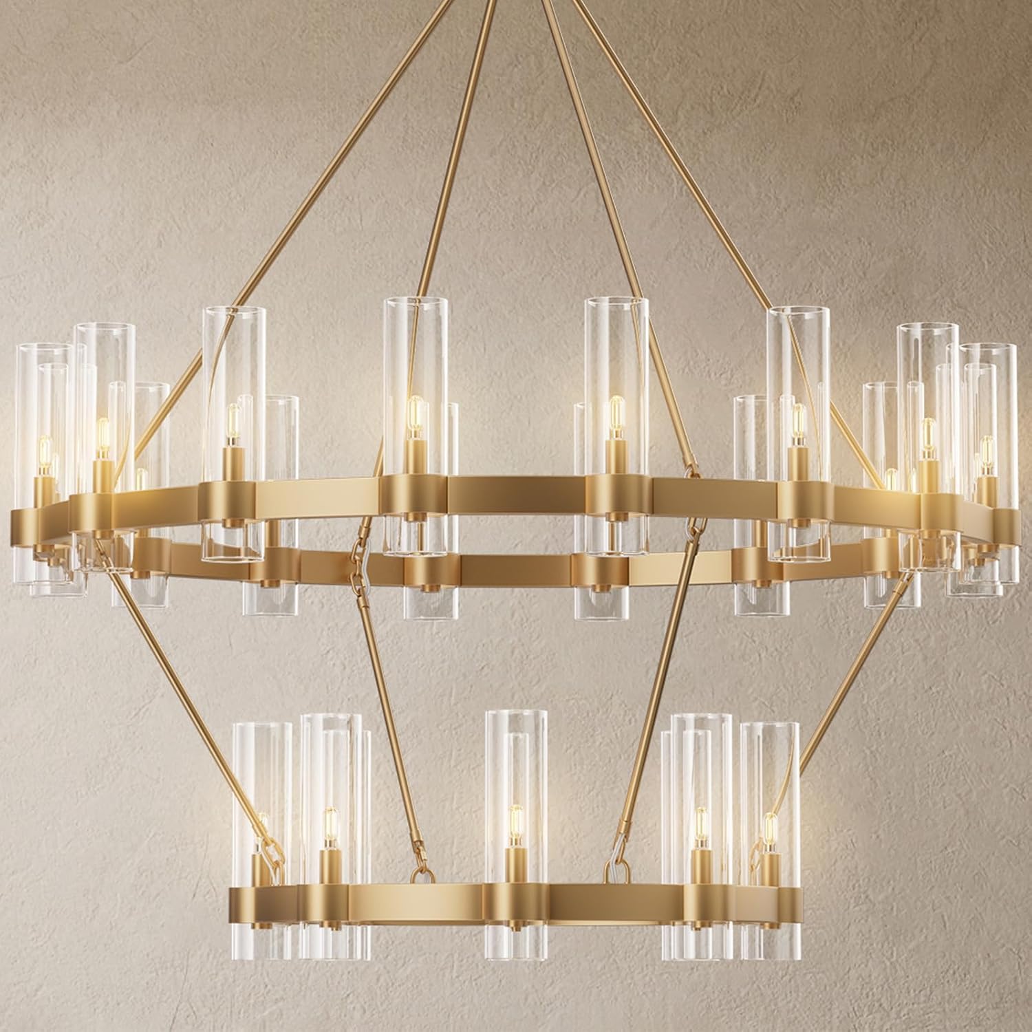 Adjustable Farmhouse Black Chandelier — 6-Light — 48in-24-Light-2-Tier-Round