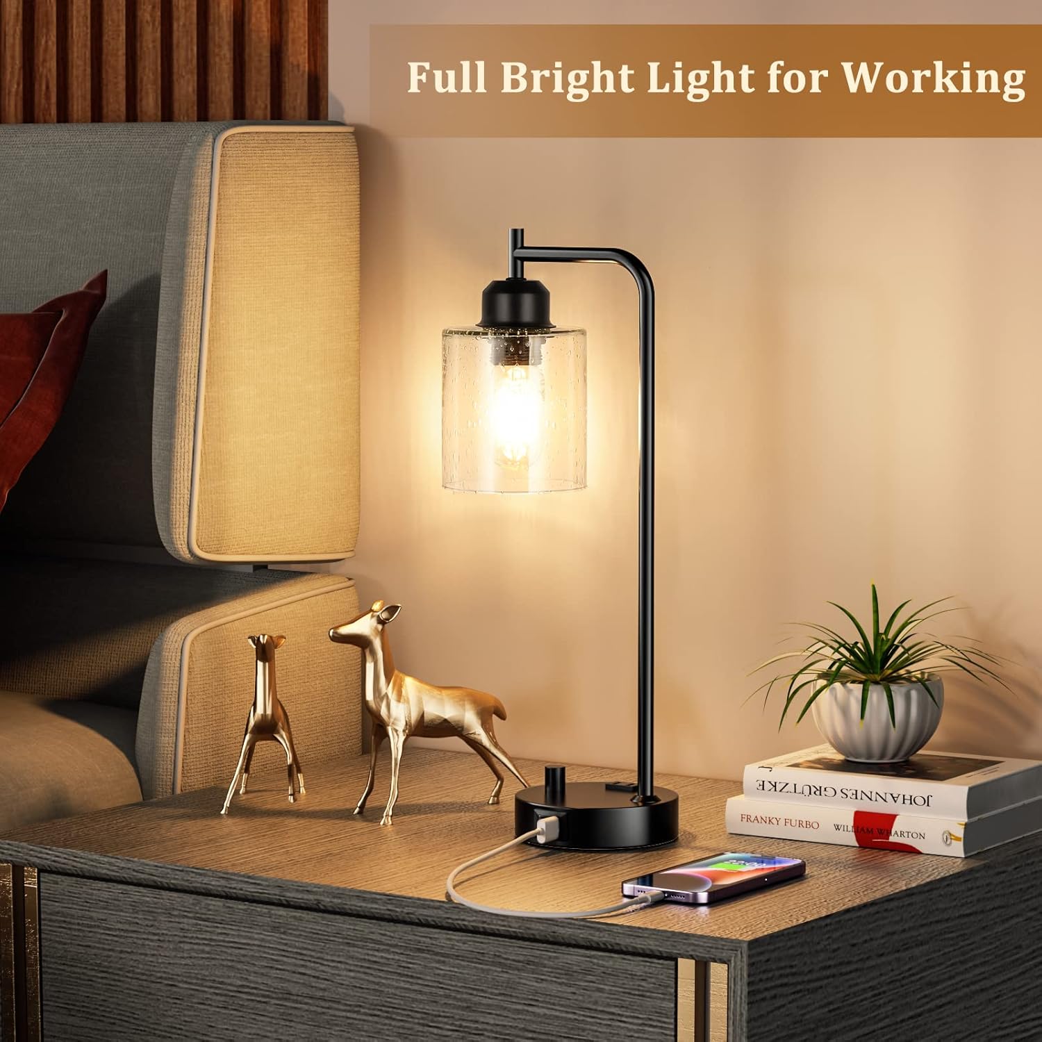 Dimmable Brown Nightstand Lamp - View 5