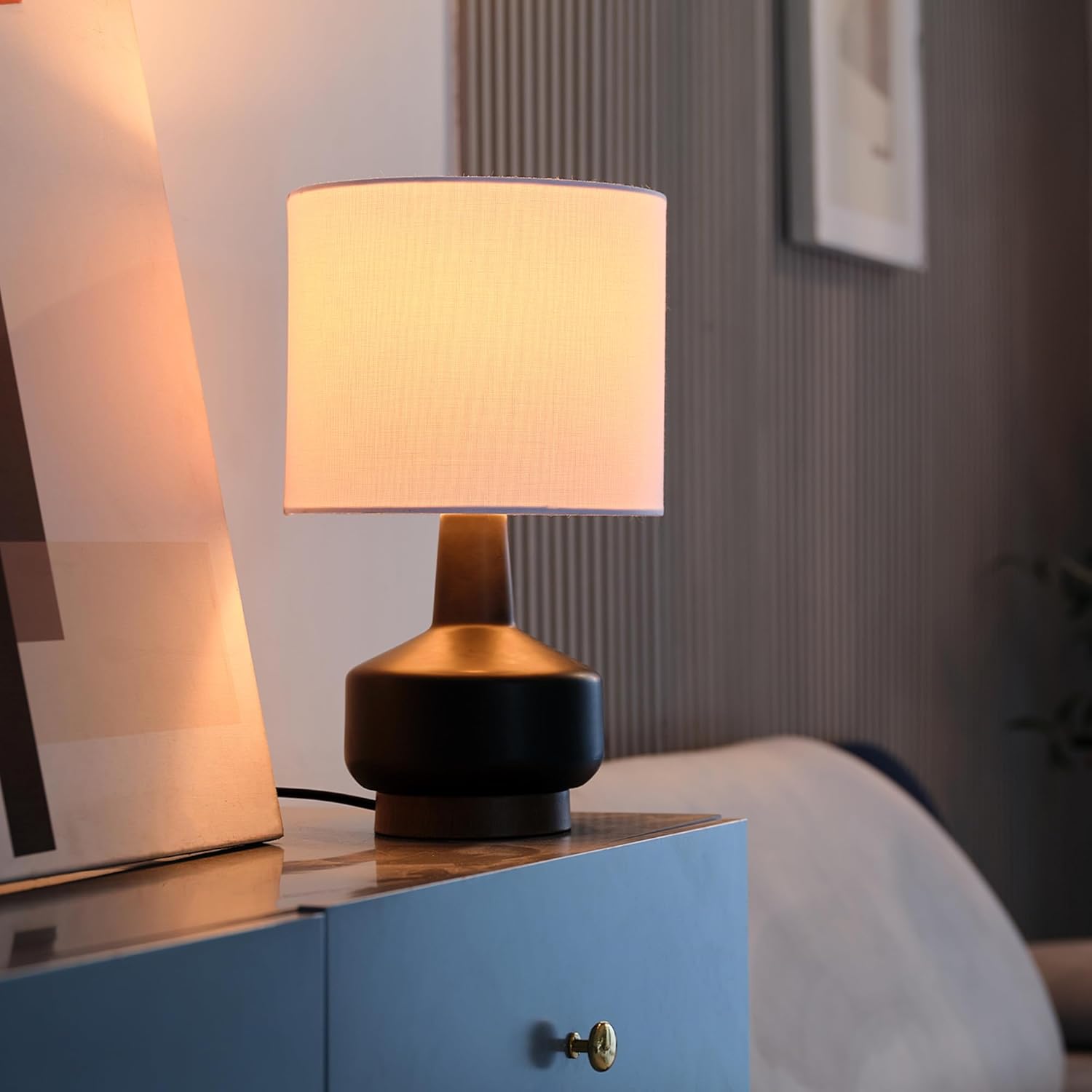 Linen Modern Beige Table Lamp — 15" - View 2