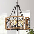 Adjustable Farmhouse Grey Chandelier — 4-Light — Dark Oak