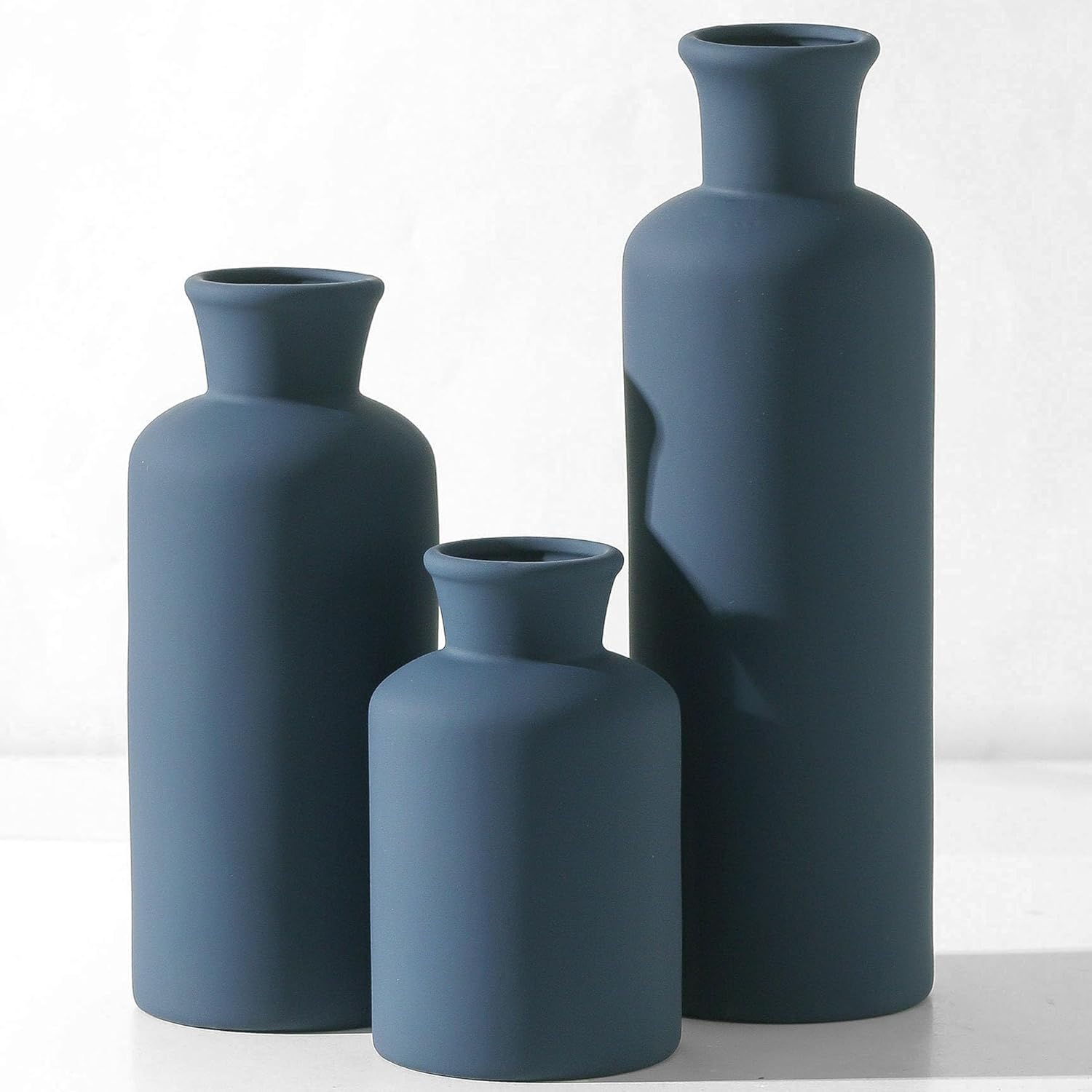 Farmhouse Blue Vase Set — Set of 3 — 007-navy Blue