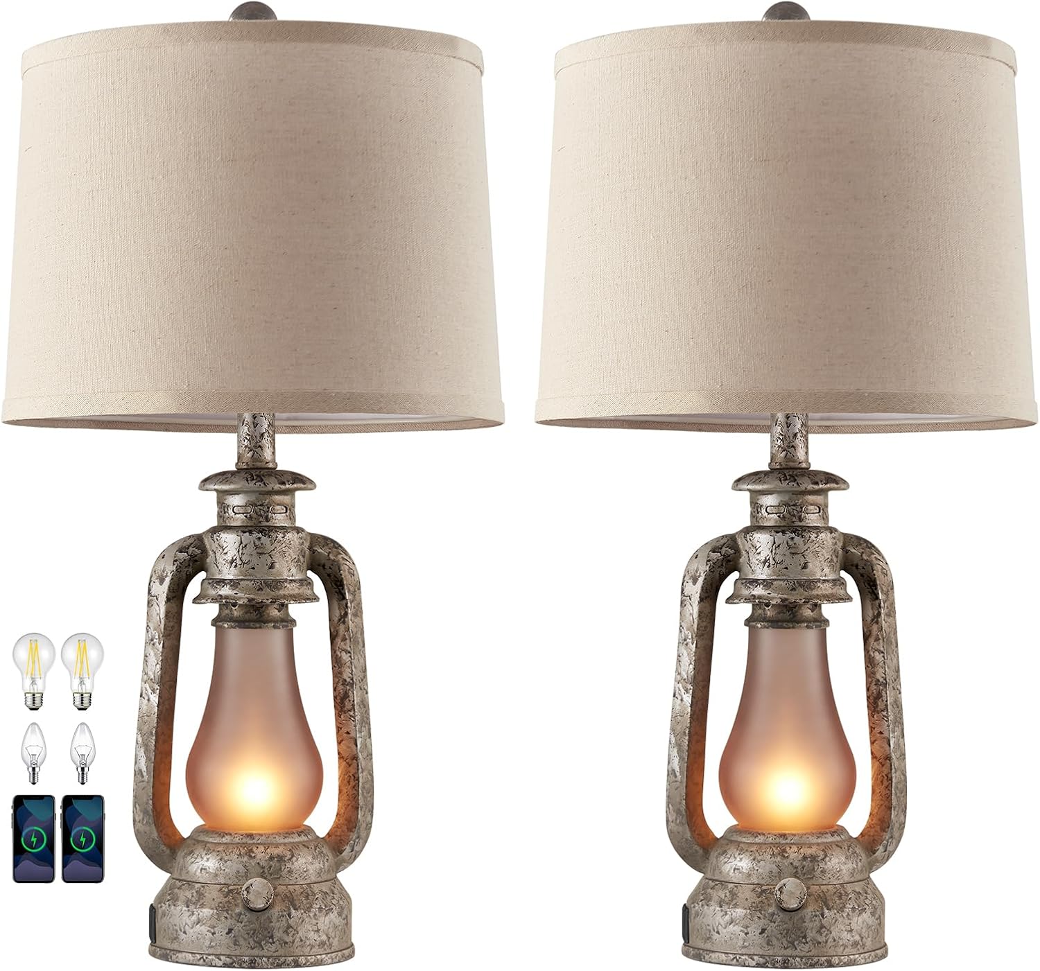 USB Charging Farmhouse Gold Desk Lamp — 22" — Iron Gray - 25'' Lantern Lamps