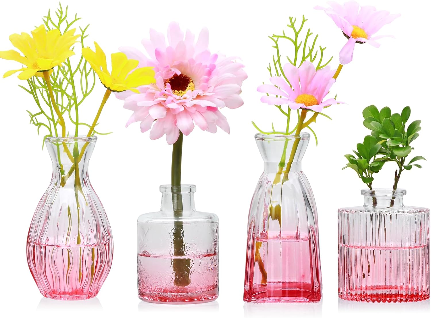 Vintage Blue Flower Vase — Set of 4 — Pink