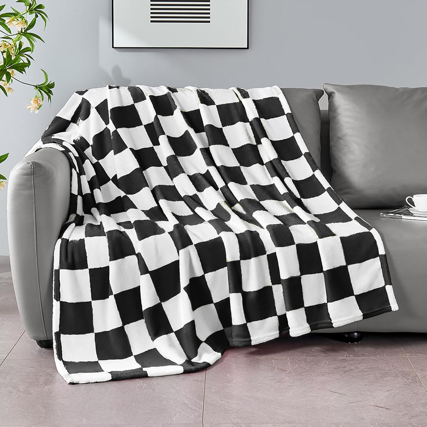 Black Throw Pillow — 50" — 02 Black (Big Checkered)