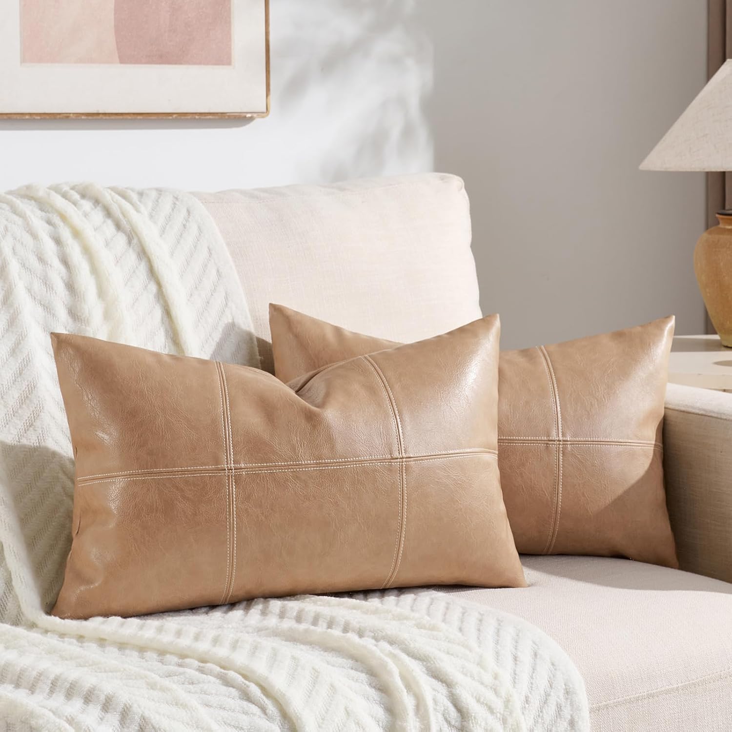 Boho Beige Throw Pillow Cover — 18" — 20" x 12" (Pack of 2)