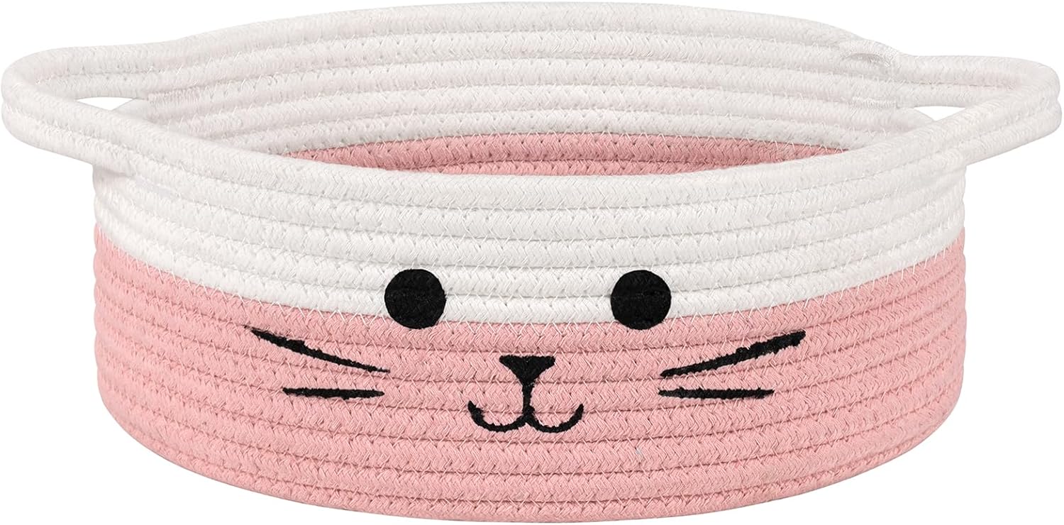 Boho Beige Storage Basket — 9.8" — White & Pink