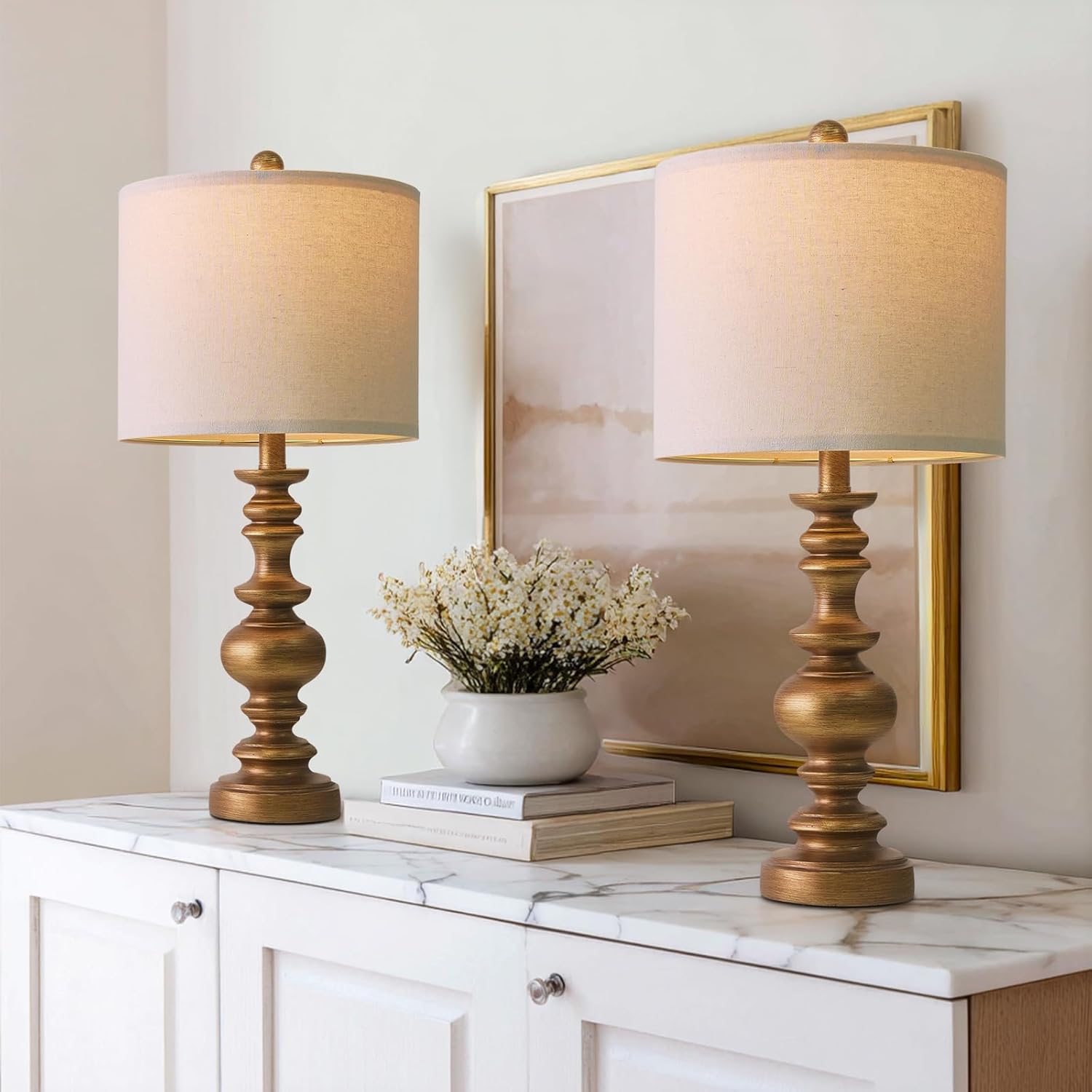 Linen Farmhouse Black Desk Lamp — 20.5" — Antique Gold