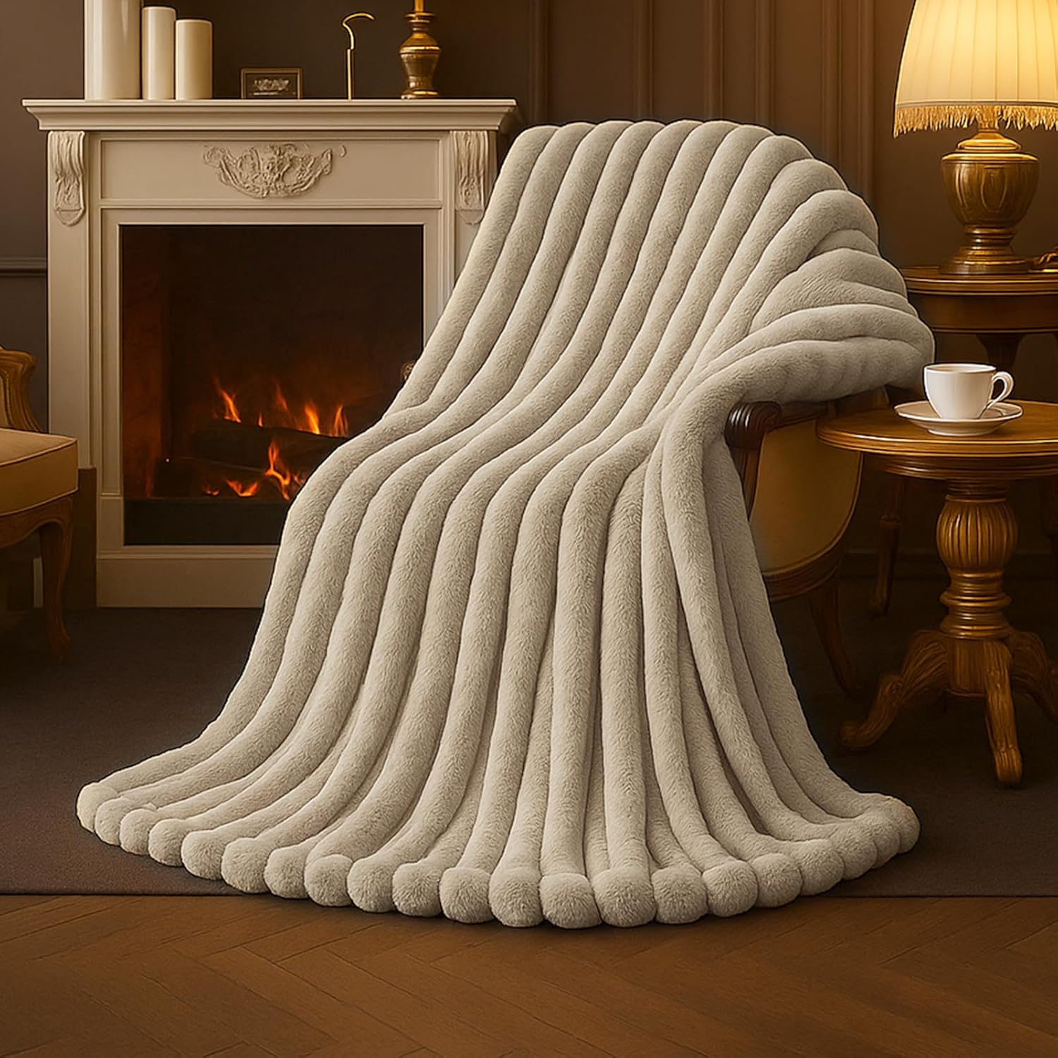 Beige Throw Pillow — 55" — Striped Beige