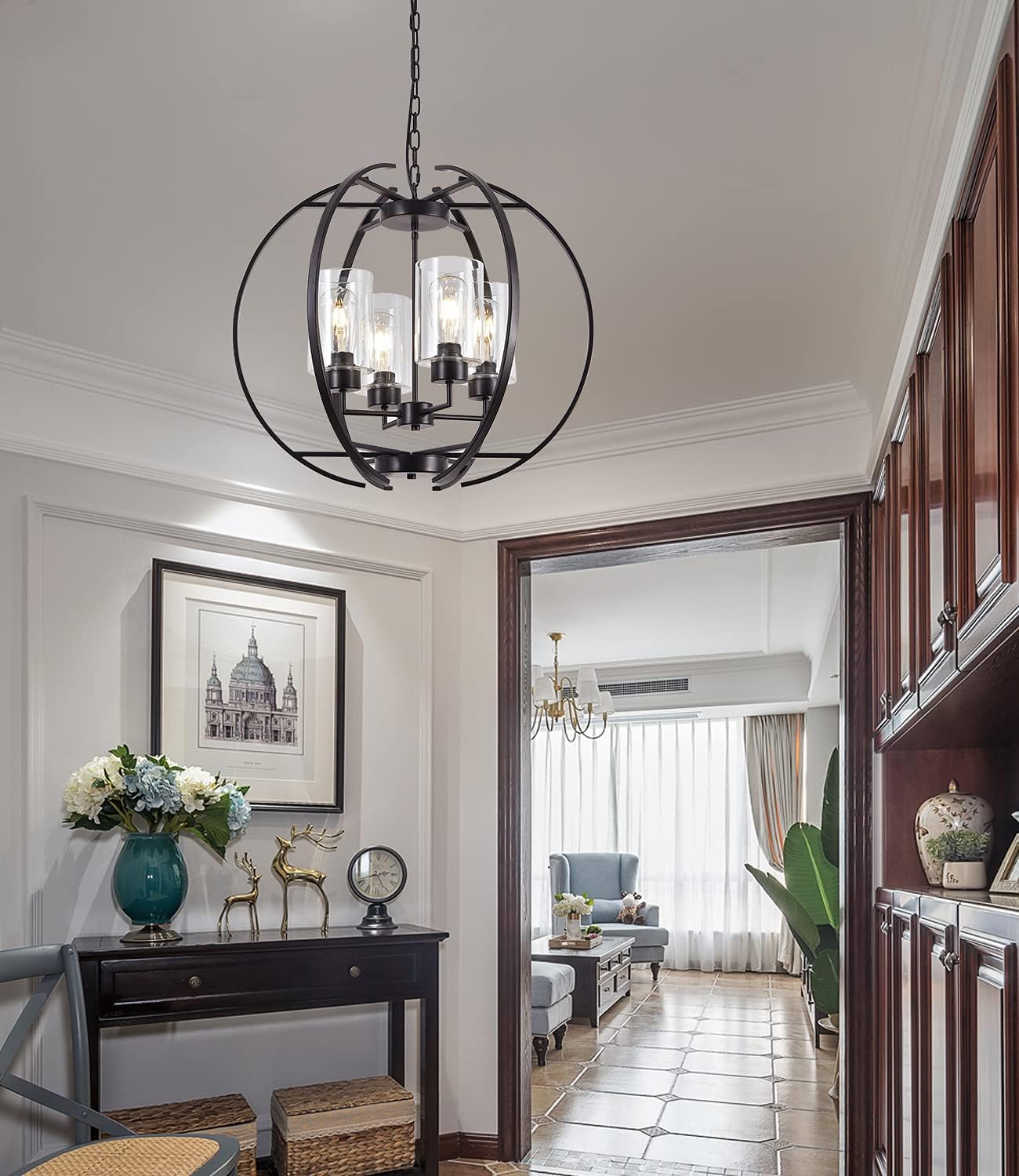 Farmhouse Black Chandelier — 4-Light - View 5