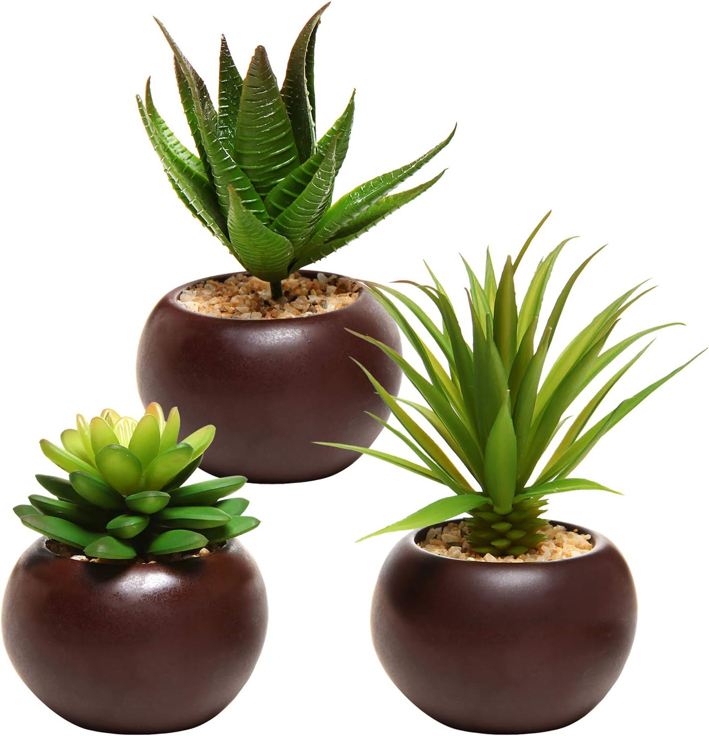 Round Modern Black Artificial Plant — 7" — Brown