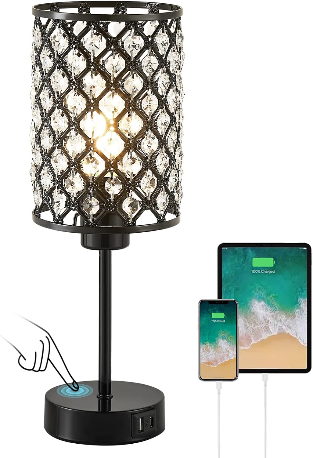 Dimmable Luxe Black Bedside Lamp — 14.75" — Black