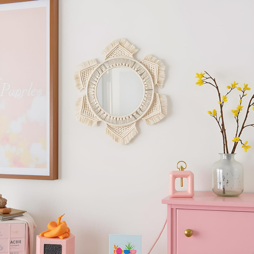 Round Boho Rattan Wall Mirror - View 3