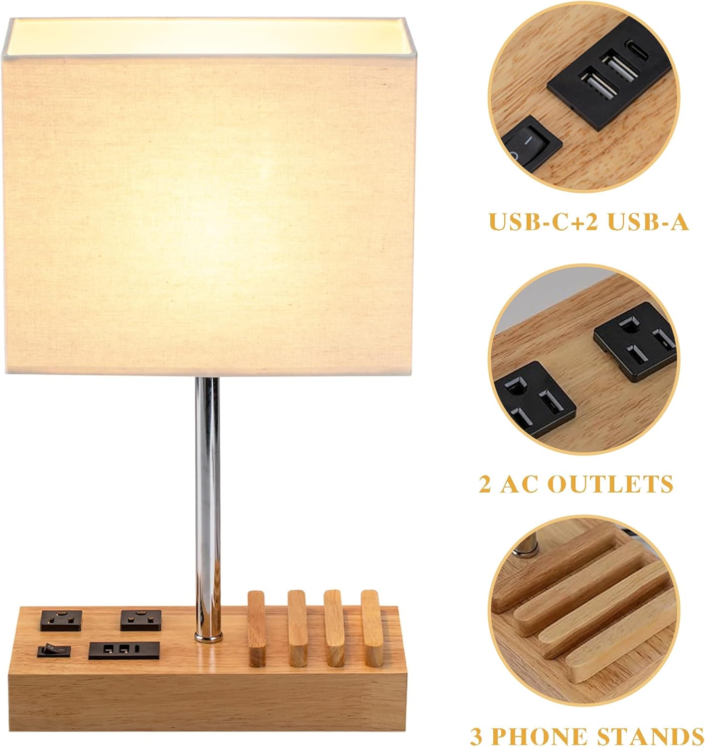 USB Charging Beige Bedside Lamp - View 3