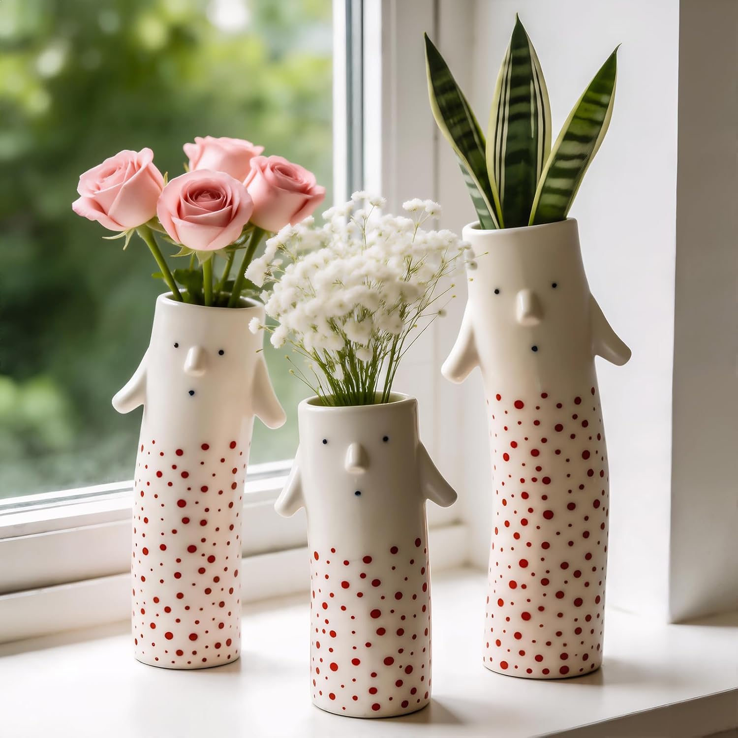 Modern Black Vase — Set of 3 — Family Vase Red-3pcs