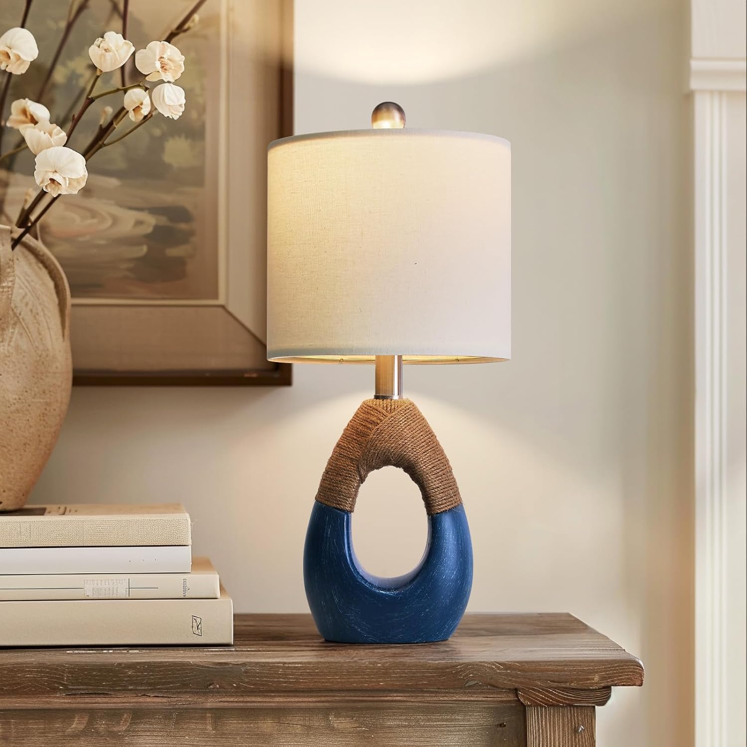 Boho Beige Bedside Lamp — Dark Blue