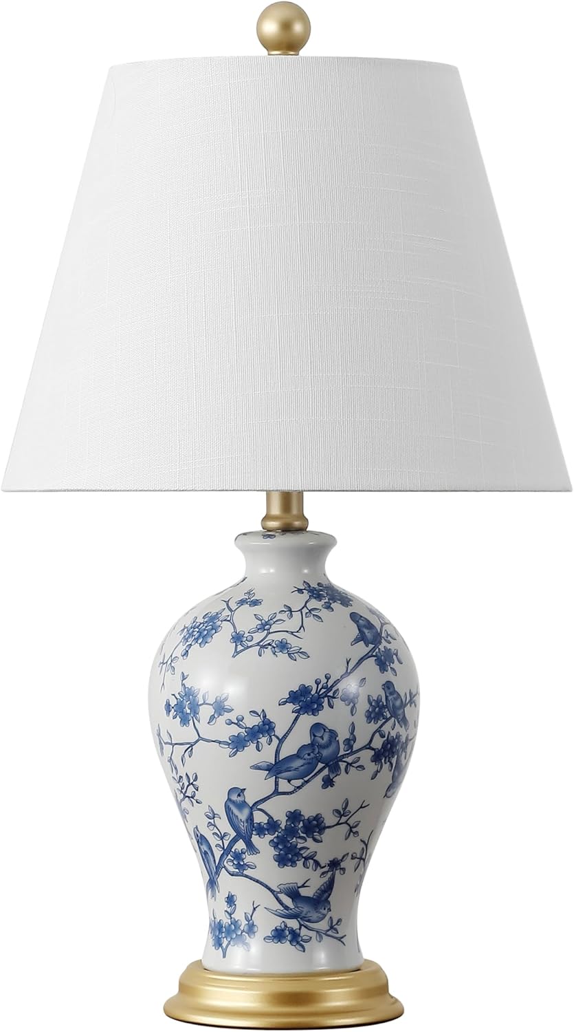Linen Farmhouse Blue Bedside Lamp — 24" — Blue/White