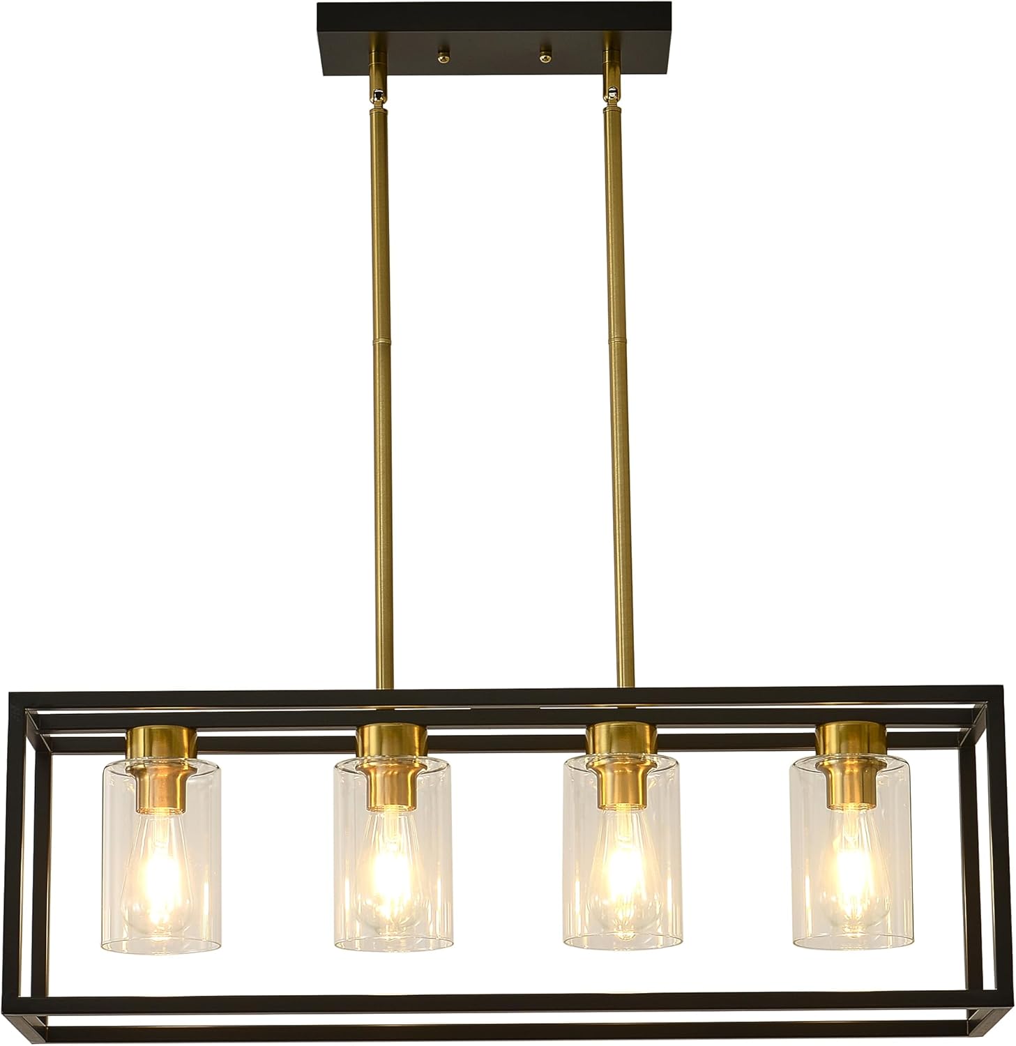 Vintage Farmhouse Black Chandelier — 4-Light — Brushed Brass +Black