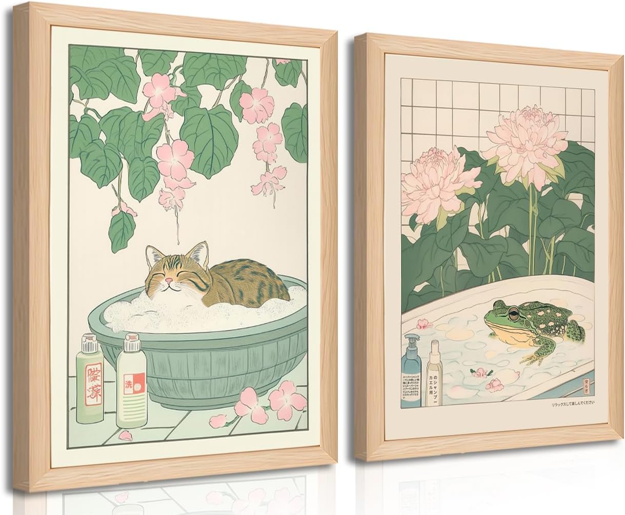 Framed Modern Wood Wall Art — 12" — Cat Frog
