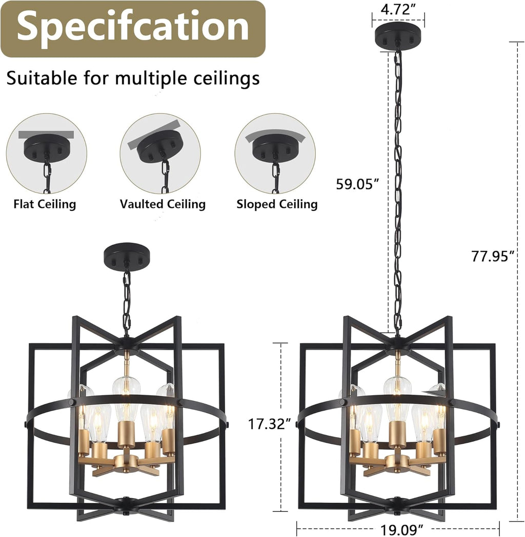 Farmhouse Black Chandelier — 5-Light - View 5