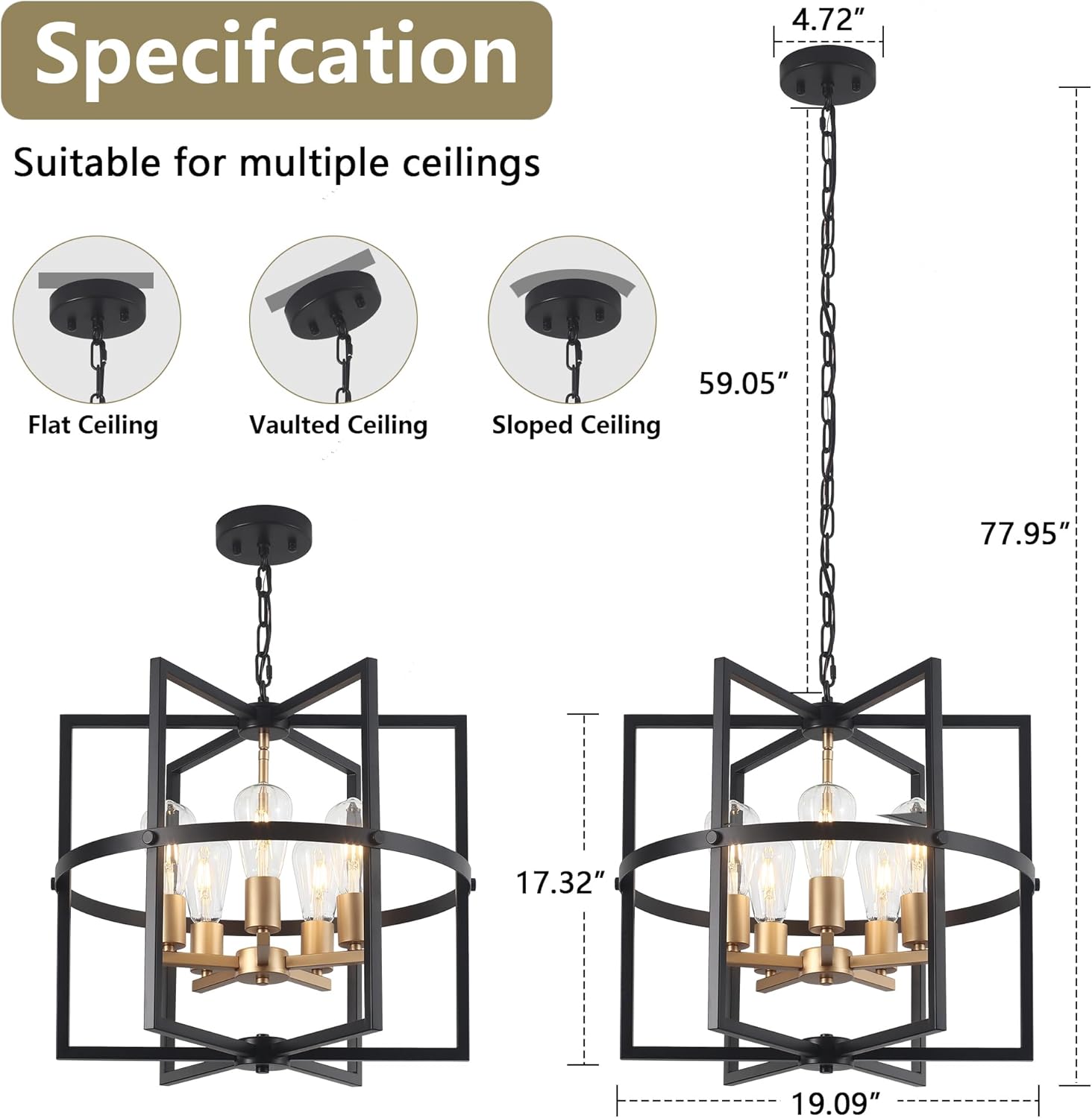 Farmhouse Black Chandelier — 5-Light - View 5
