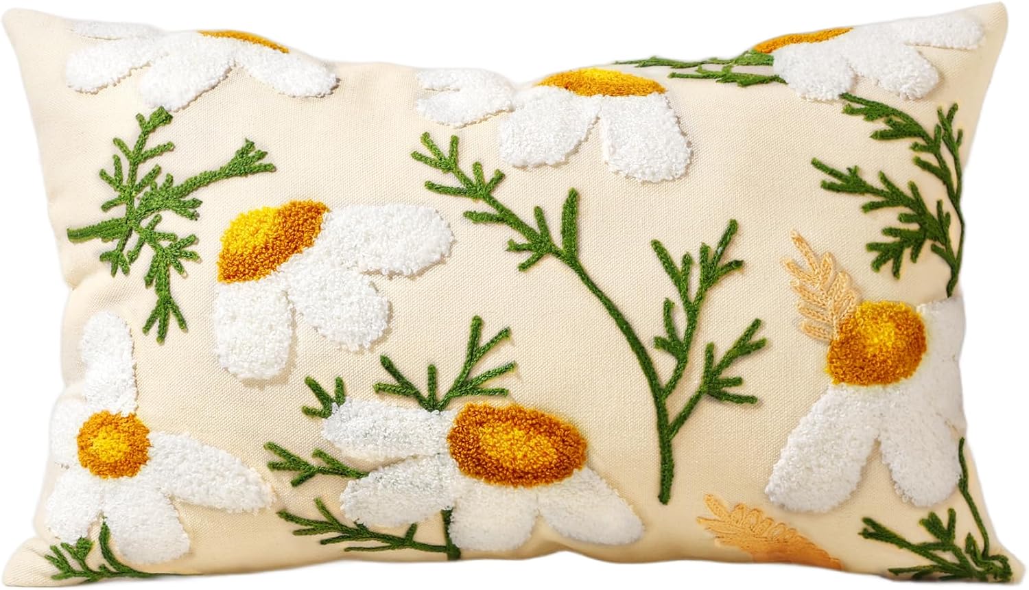 Embroidered Boho Beige Throw Pillow Cover — 18" — Daisy