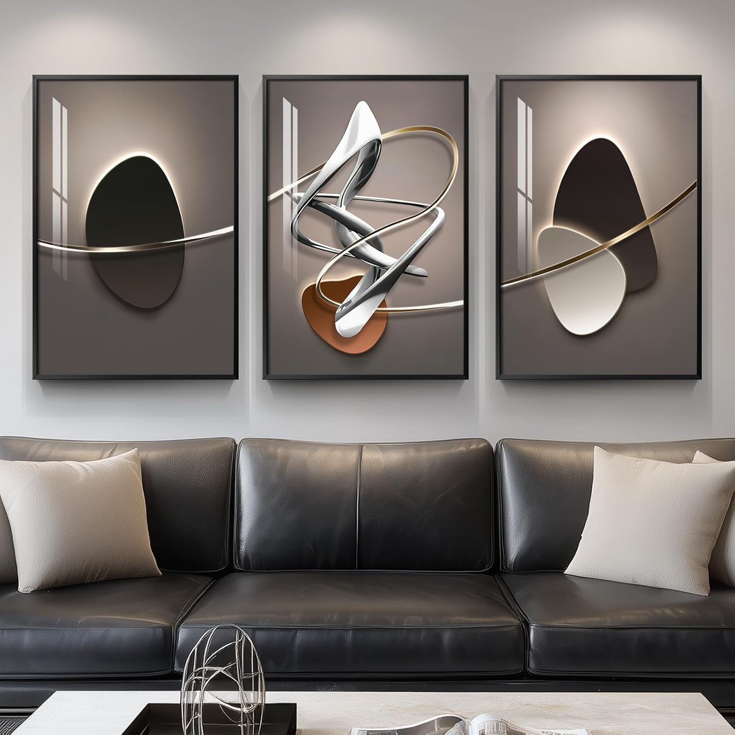 Framed Luxe Black Wall Decor — 36" — 36" H X 24" W X 3pcs