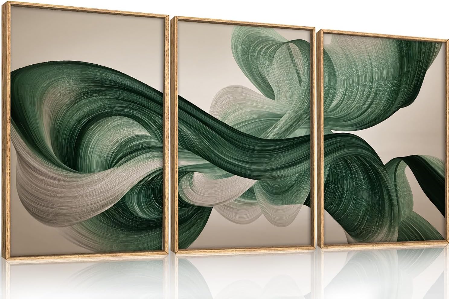 Framed Boho Beige Canvas Wall Art — 16" — Abstract Wave Wall Art