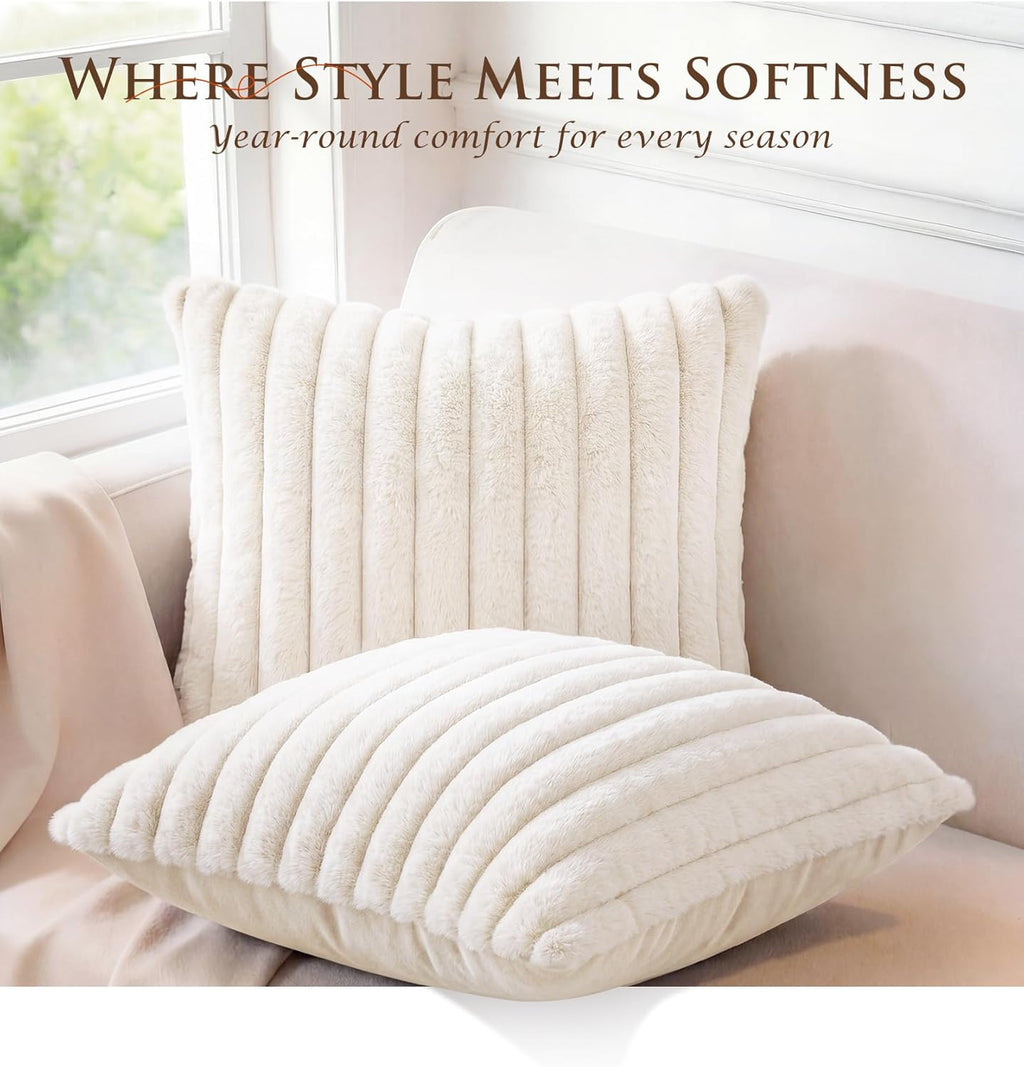 Velvet Farmhouse Beige Throw Pillow Cover — 18" - View 4