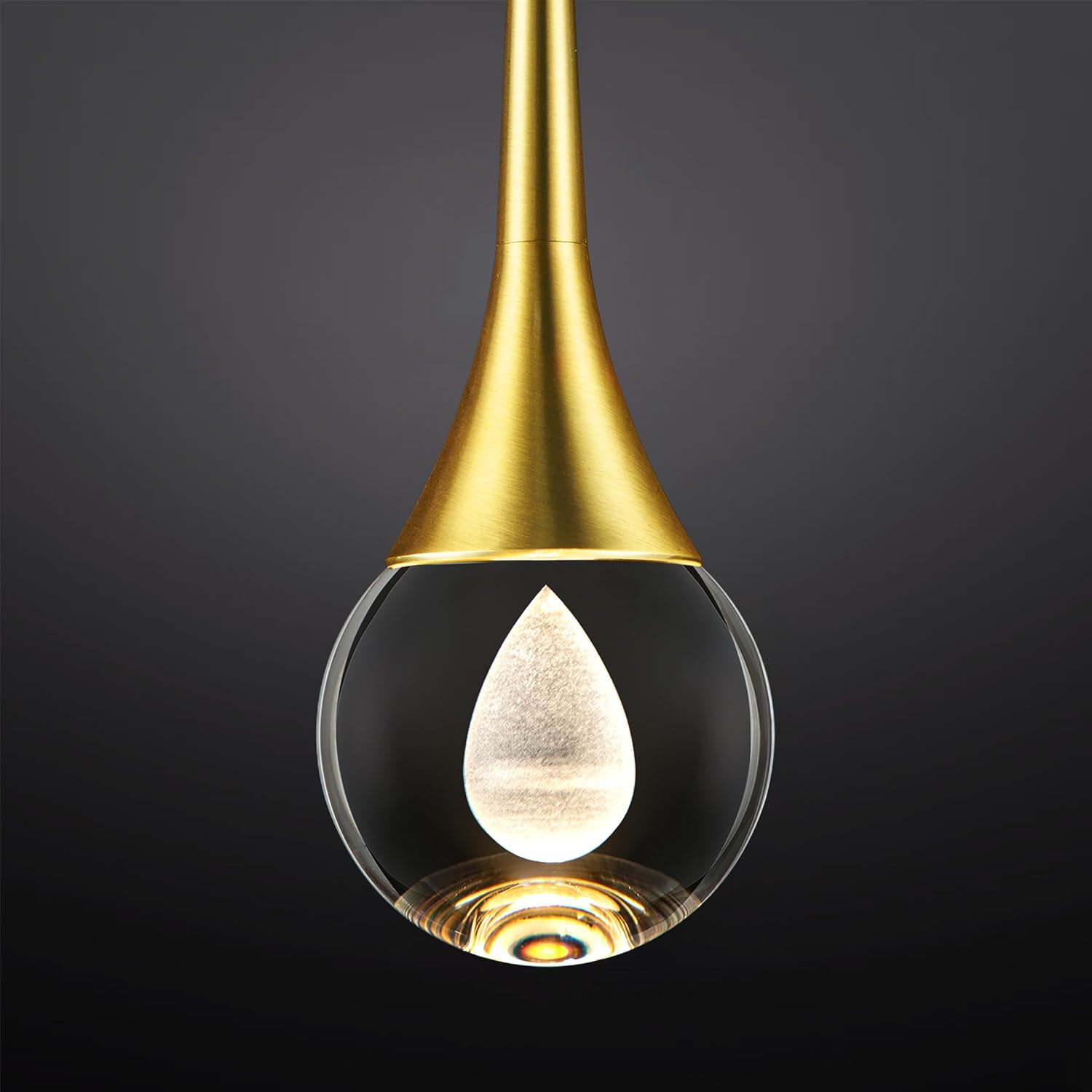 Dimmable Luxe Gold Pendant Light — 1-Light — Teardrop Brushed Brass