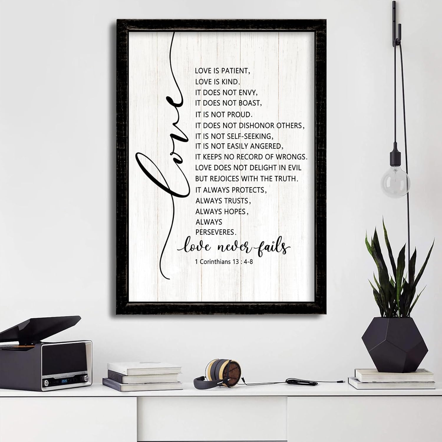 Vintage Farmhouse Beige Framed Wall Art — 11" — Love Black
