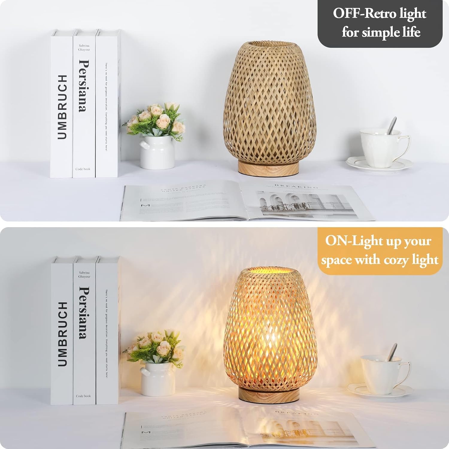Dimmable Boho Wood Table Lamp - View 3