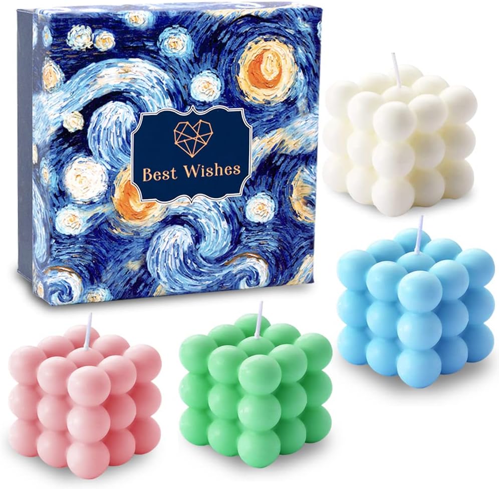Scented Blue Candle — 2x5 — White + Blue + Pink + Green