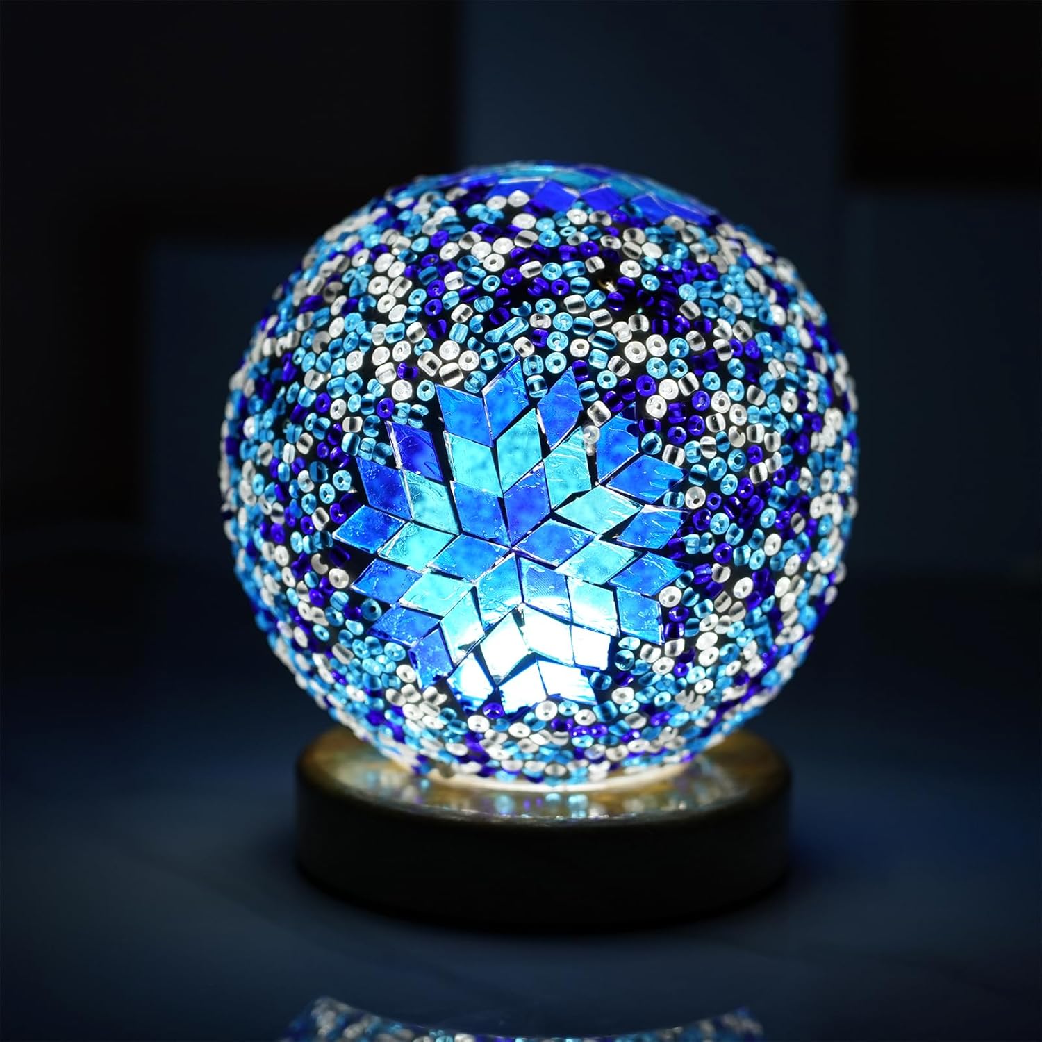 USB Boho Blue Bedside Lamp — 4.7" — Boho