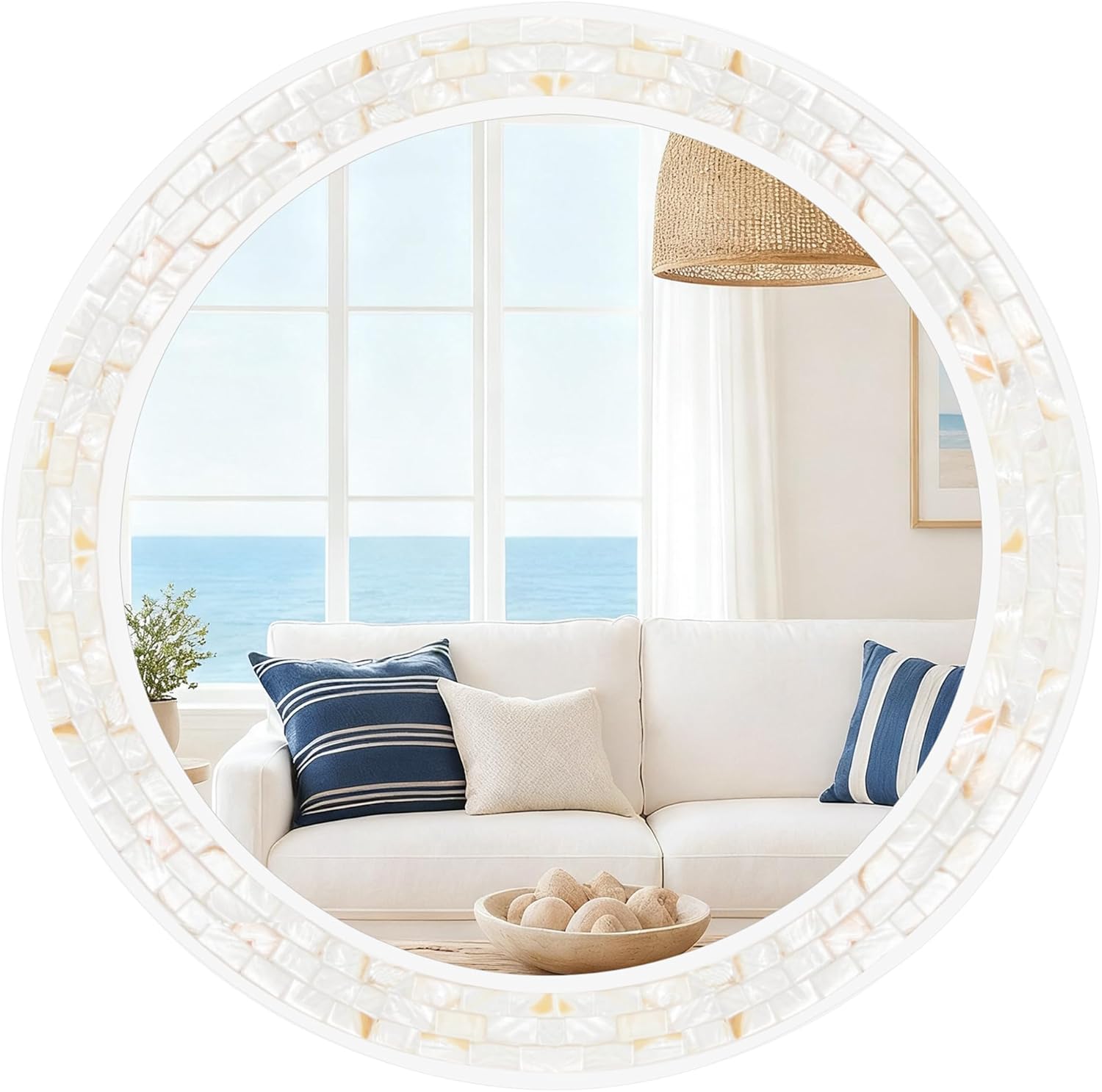 Framed White Round Mirror — 24" — White